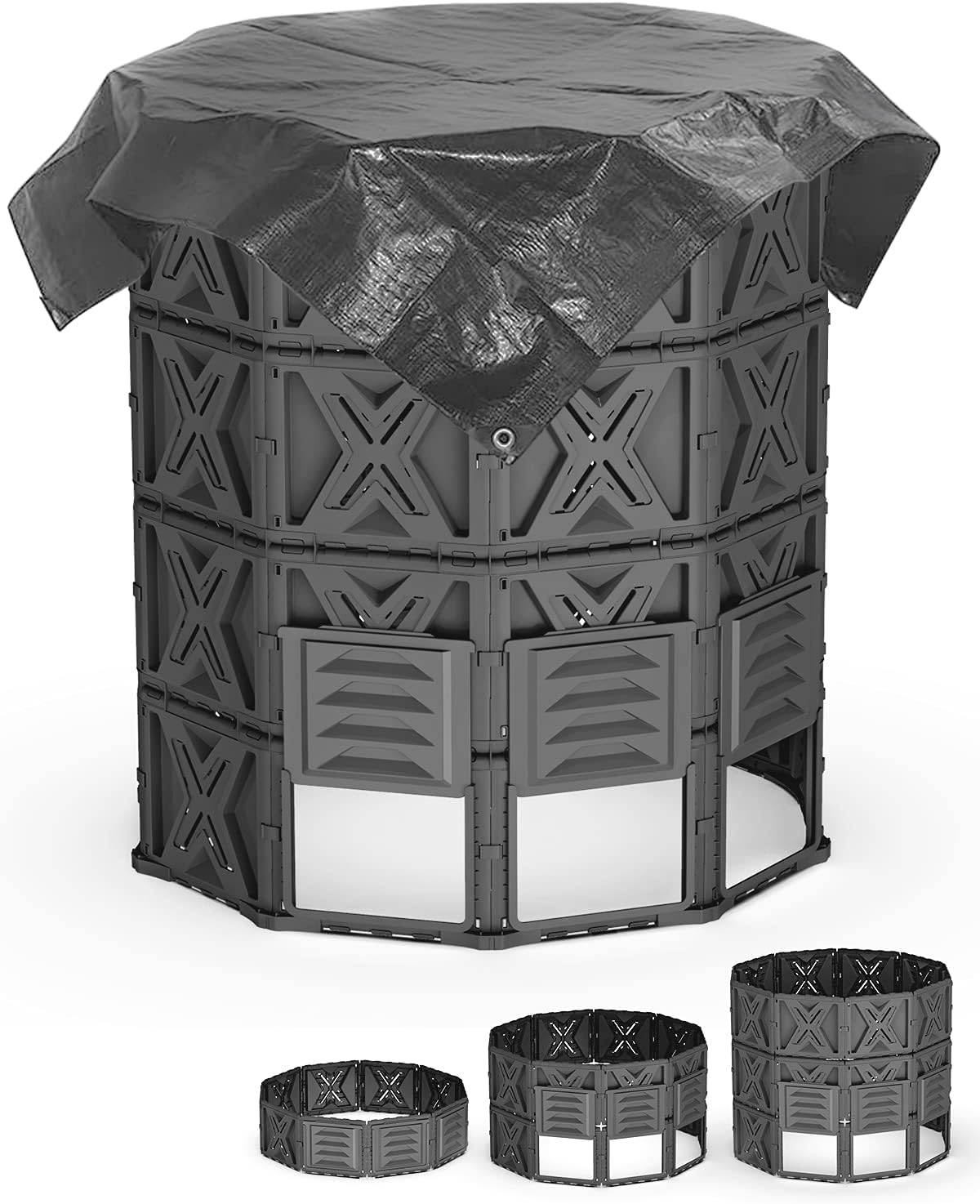 190 Gallon Large Outdoor Compost Bin, 720L Garden Composter with Aeration Vents, BPA-Free PP Panels, Modular Structure with Bottom Access Door and Lid