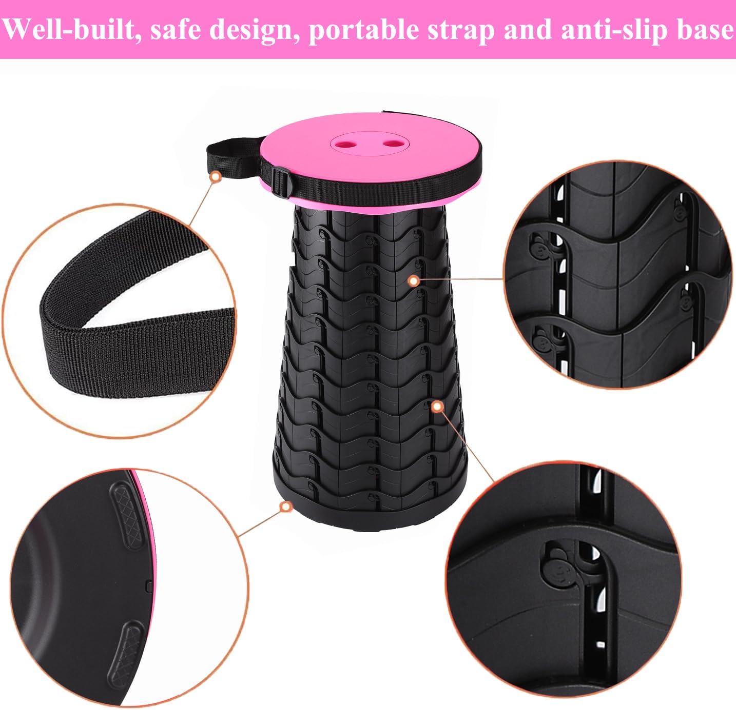 Fishboy Collapsible Stool for Adults, Portable Folding Camping Seat, 400lbs