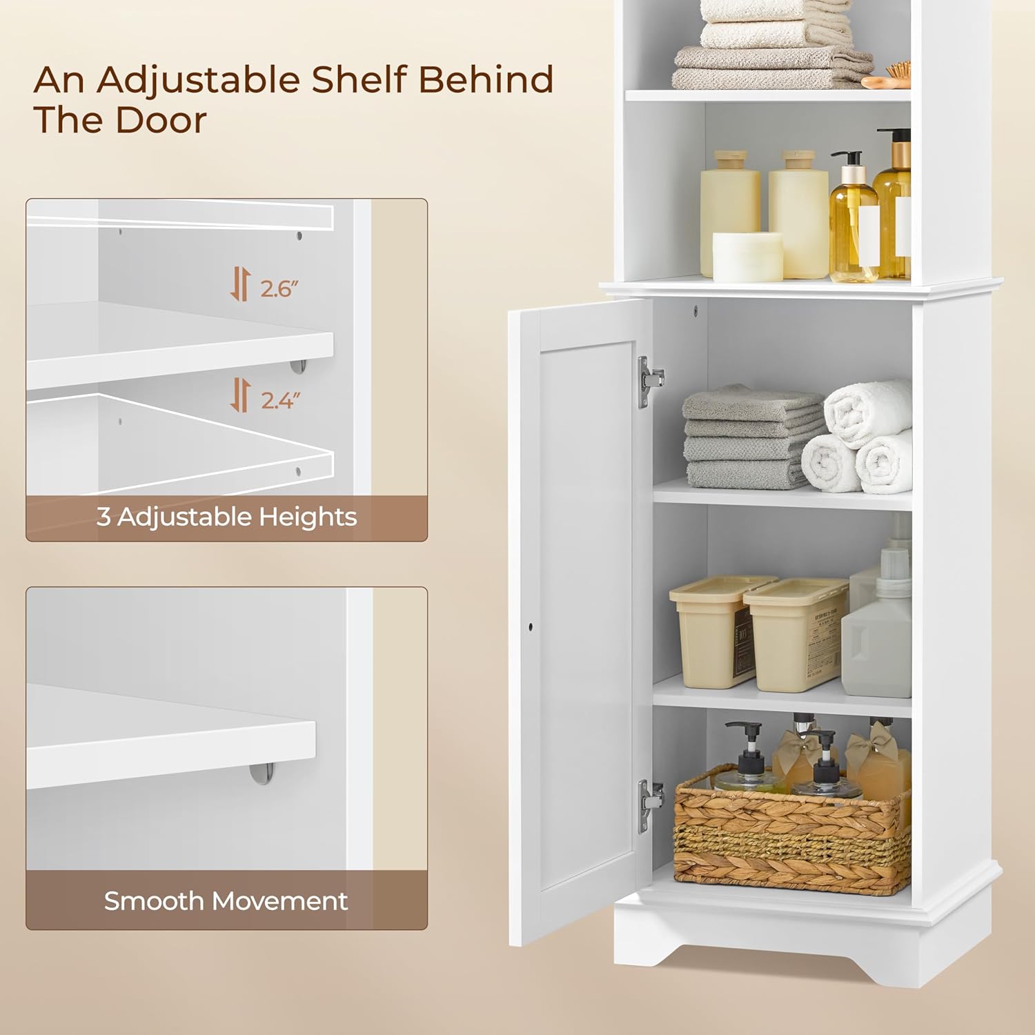 Yaheetech Tall Narrow Bathroom Storage Cabinet with Door and Shelves, White | Linen Closet for Towels, Toiletries and Laundry, Open Display Shelves
