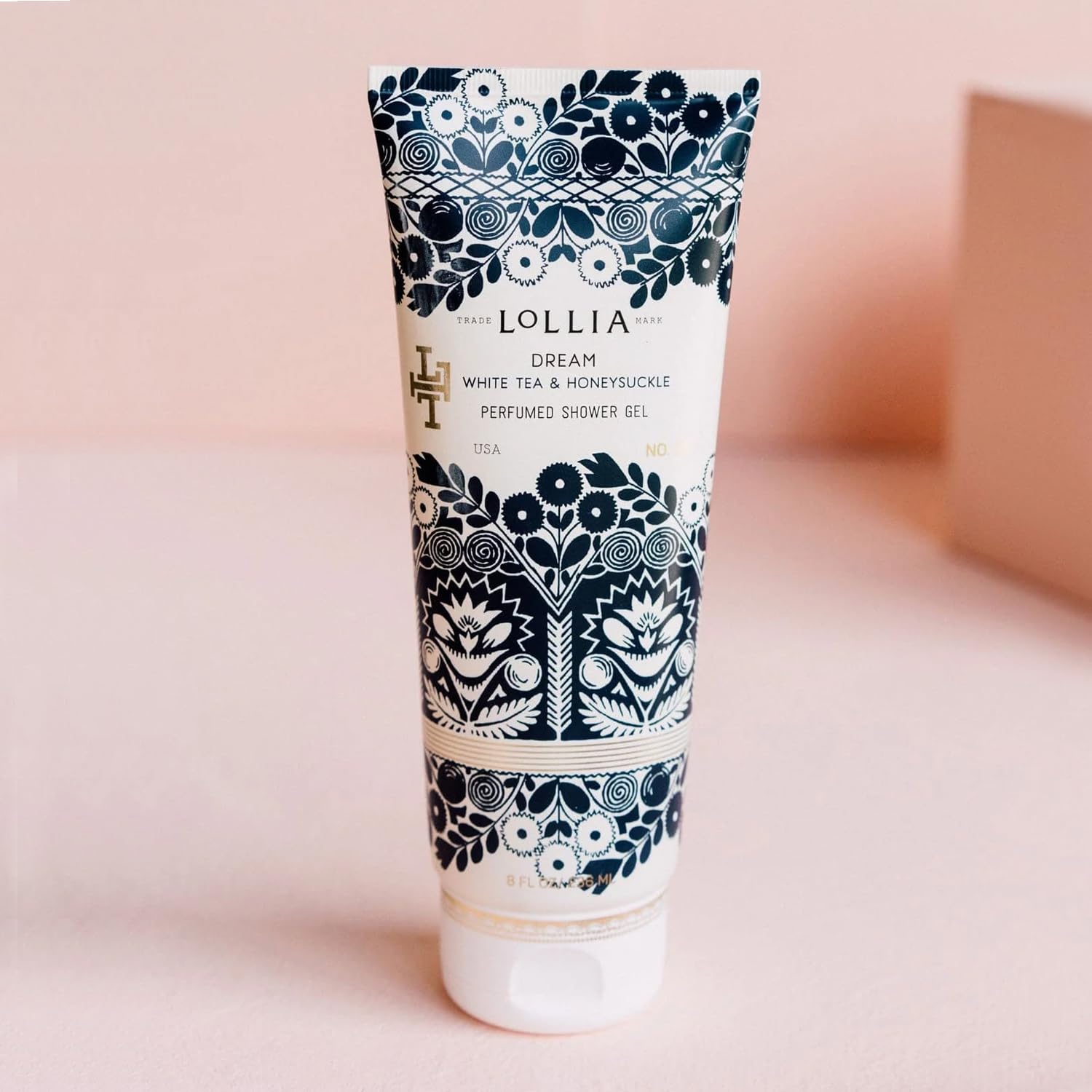 LOLLIA Wish Shower Gel, 8 fl oz, Vanilla Bean, Rice Flower, Jasmine Leaves, & Sugar Cane, Luxury Shea Moisture Hydrating Women's Body Wash, Delicate & Relaxing Scented Bath Soap for Self Care