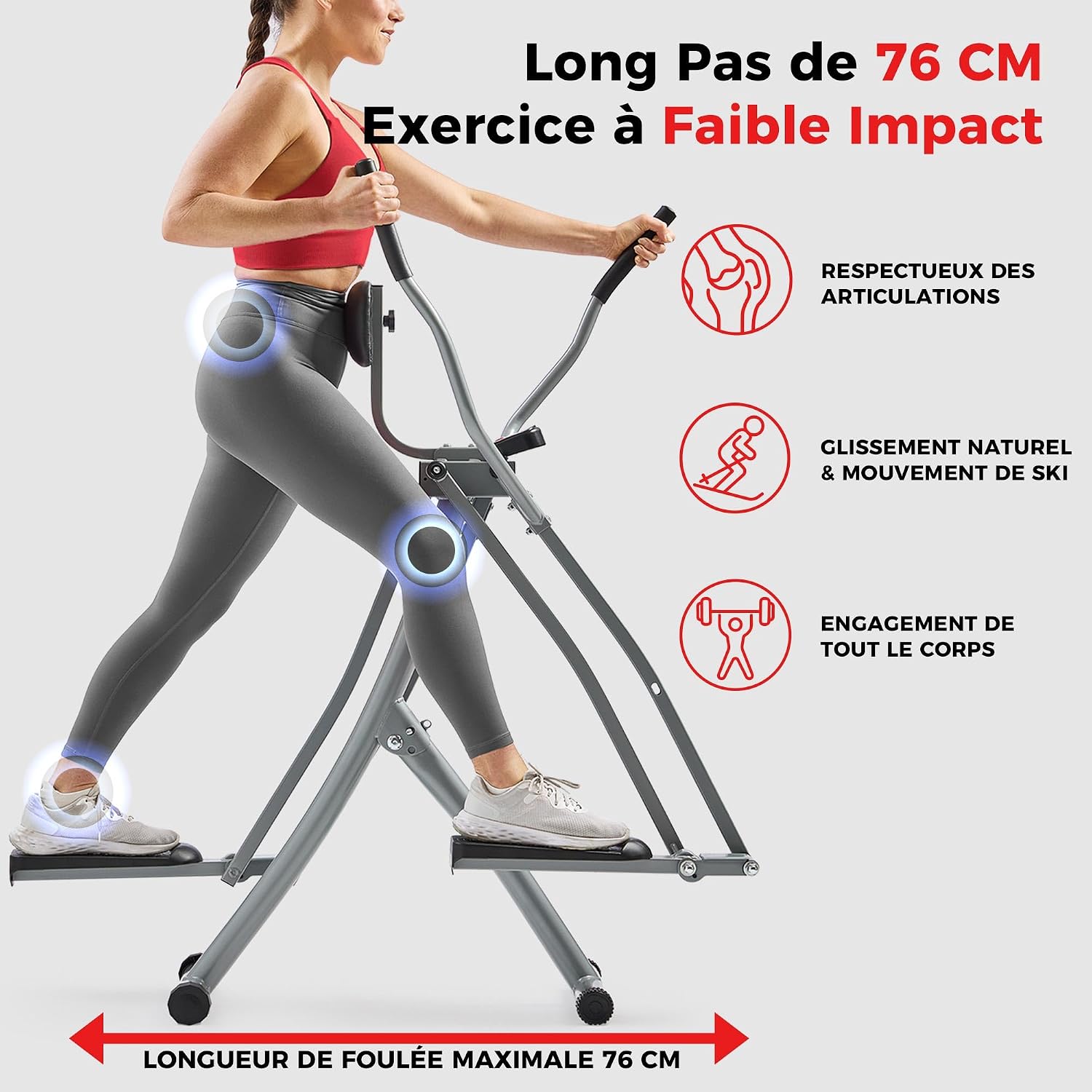Sunny Health & Fitness Smart Air Walk Elliptical Glider Sprinter Trainer | 30" Stride, Low-Impact, Quiet Operation, Foldable and Compact Design, Digital Monitor, SunnyFit App Connectivity