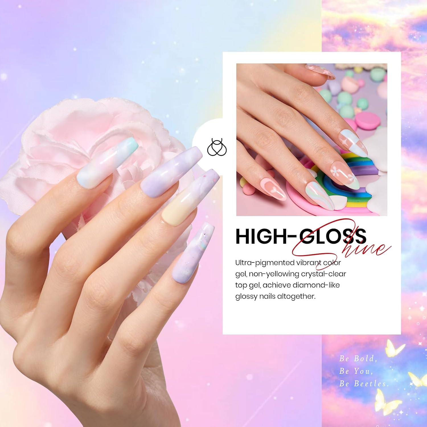 Beetles Gel Nail Polish Set with Base Glossy Matte Top Coat Macaron Gel