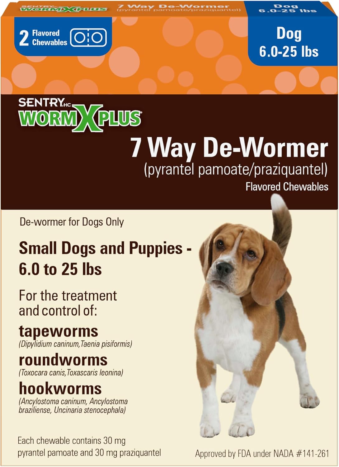Worm X Plus 7 Way De-Wormer Chewables for Dogs - Tablets for Small Dogs & Puppies (6-25 lbs) (pyrantel pamoate/praziquantel)