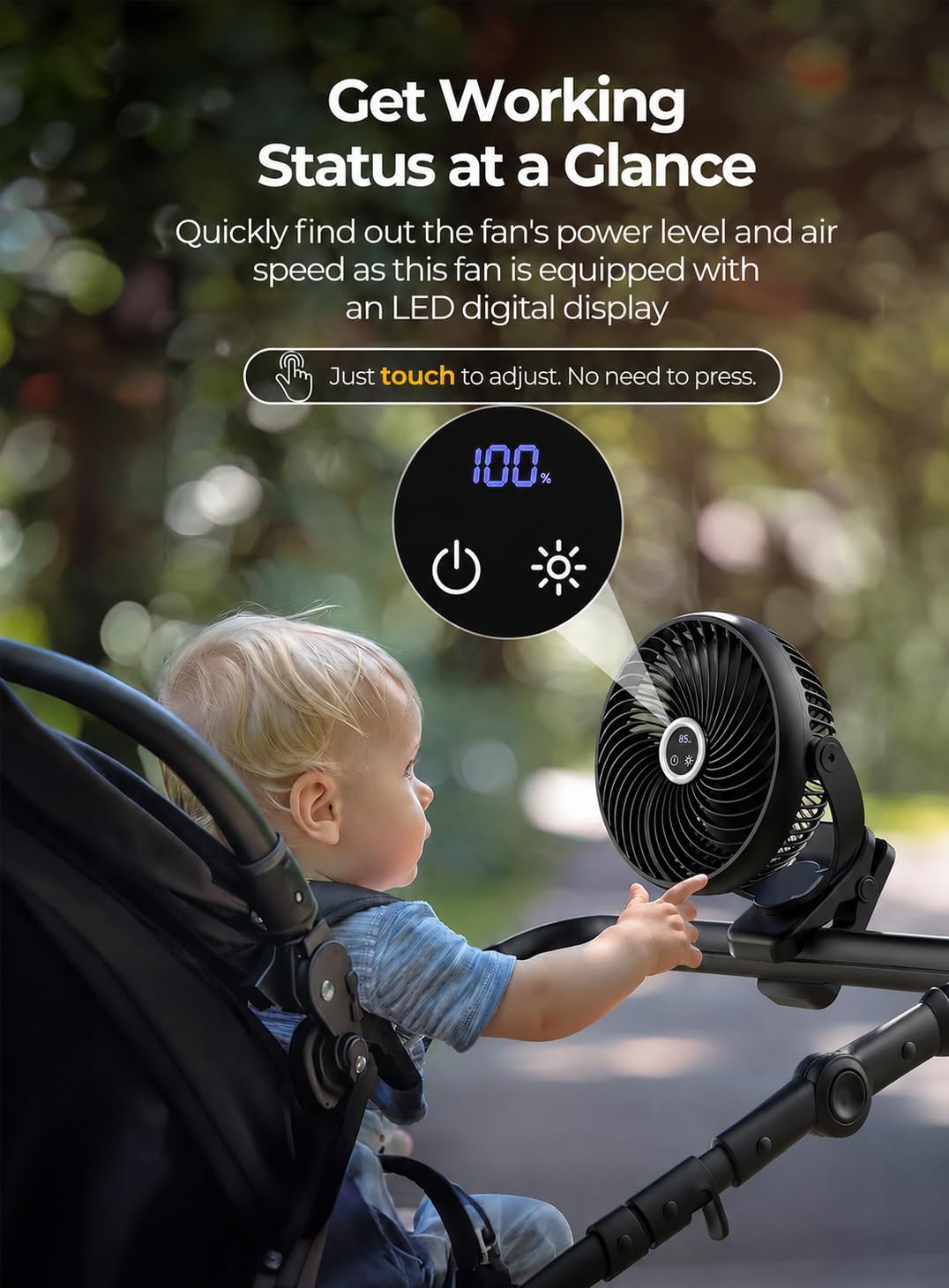 Koonie 8" Clip on Fan, 10000mAh Rechargeable Battery, Strong Airflow, Black