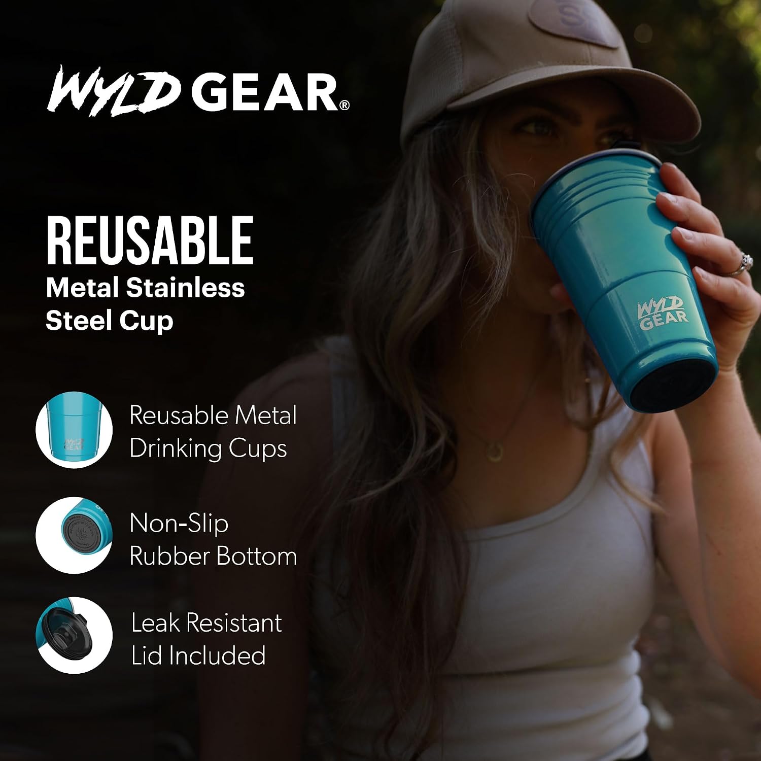 Wyld Gear Party Cup 24oz Red Stainless Steel Reusable Metal Cup with Lid