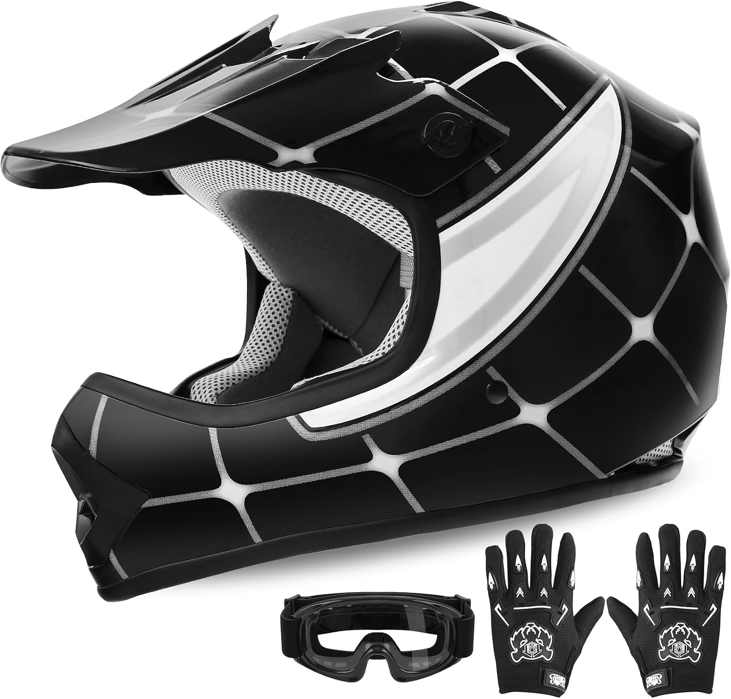 Kids Dirt Bike Helmet Youth Motorcycle Helmet DOT-Certified Full Face Helmets for Motocross ATV Off-Road Street Bike with Goggles & Gloves, Blue Flame Medium | Motorcycle Riding Gear included Goggles & Gloves, Ultra-Lightweight, For ATV UTV Off-Road, Blu…