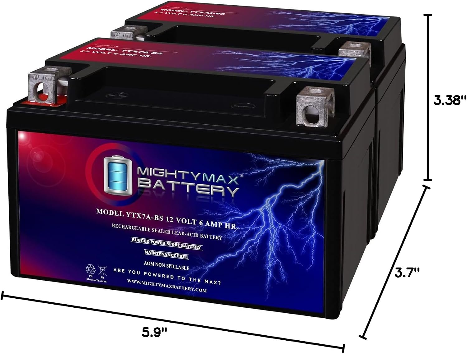Mighty Max Battery YTX7A-BS -12 Volt 6 AH, 105 CCA, Rechargeable Maintenance Free SLA AGM Motorcycle Battery