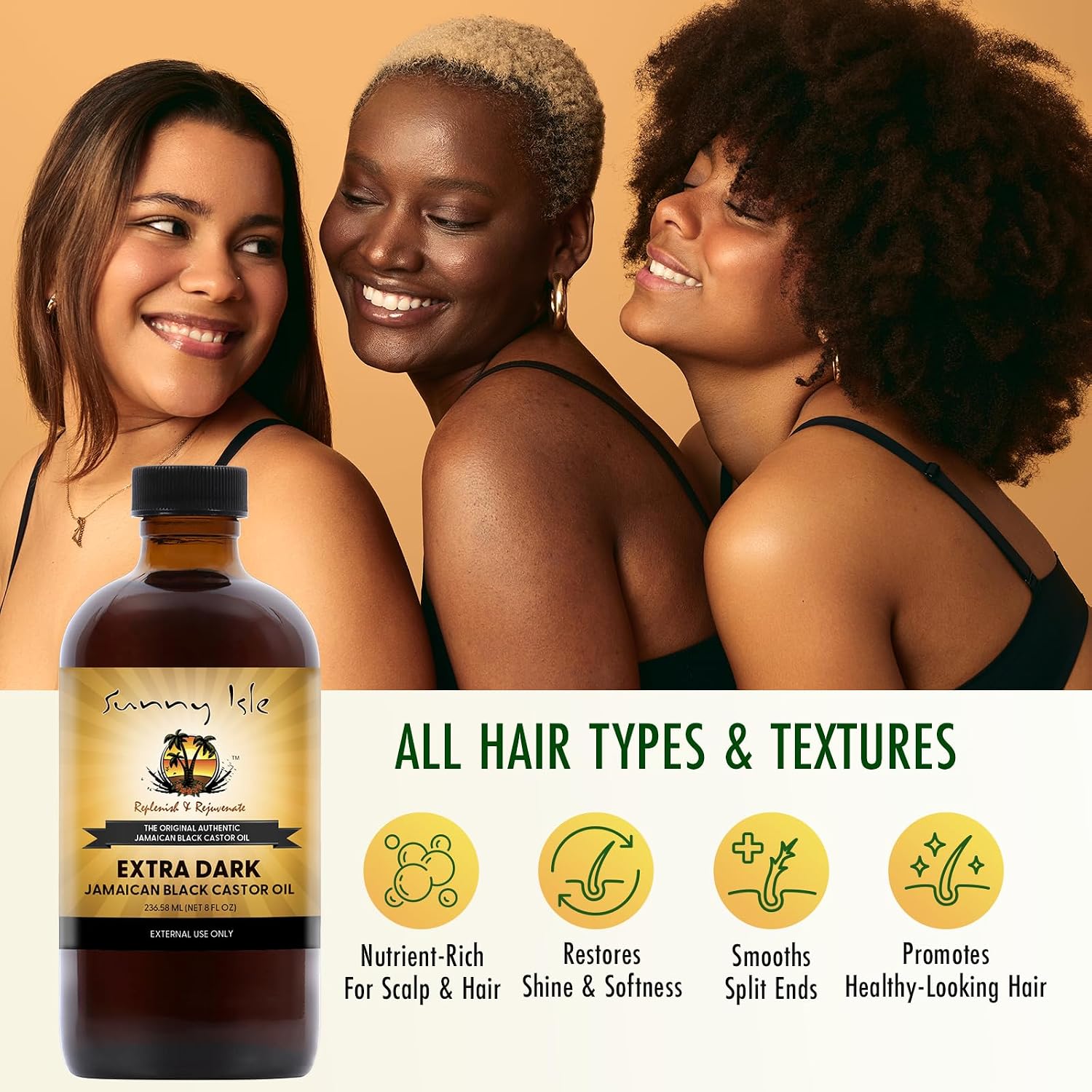 Sunny Isle Extra Dark Jamaican Black Castor Oil 8oz | Hair, Scalp, Skin | Richer Thicker Moisturizing Oil for Hair Growth, Dry Scalp, Damaged Hair Repair, Edges, Eyebrows, Eyelashes, Unscented