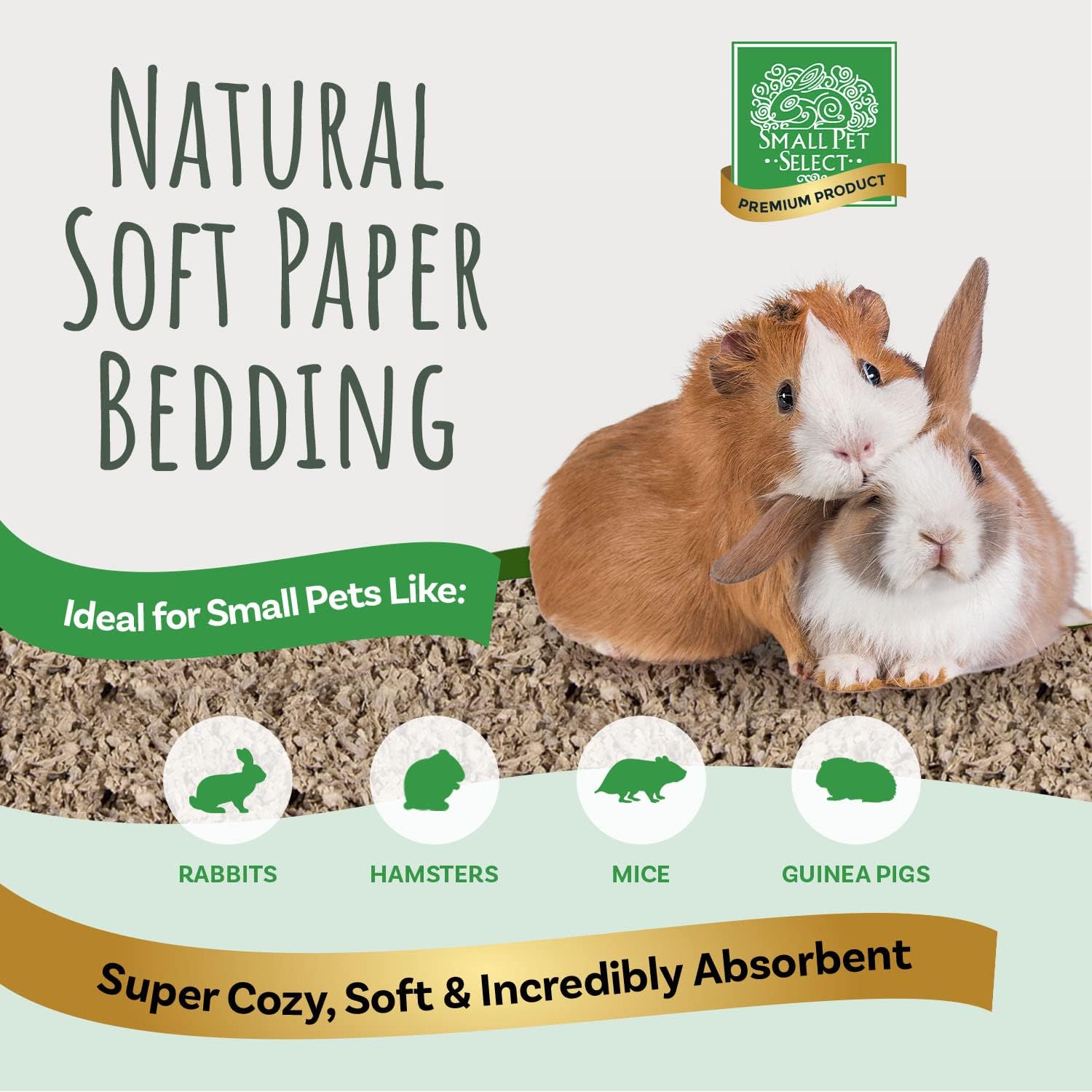 Small Pet Select Premium Soft Paper Bedding, Beige, 56 L | Natural Absorbent Bedding, Odor Control, Made in USA, For Indoor & Outdoor Rabbits, Guinea Pigs & Small Pets