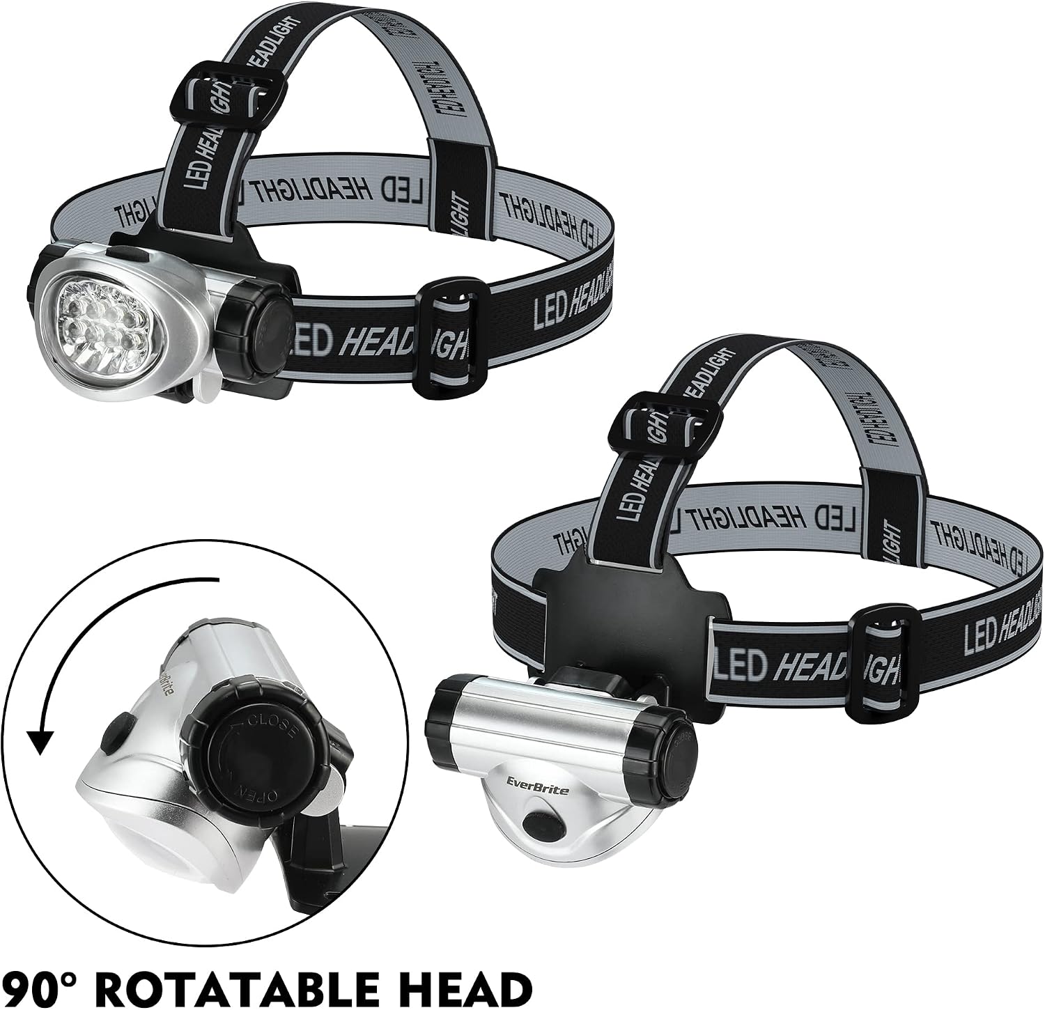 EverBrite 5 Pack LED Headlamp, Pivoting Head with Adjustable Headband | Batteries Included, 4 Lighting Modes, Pivoting Light Head, Adjustable Headband