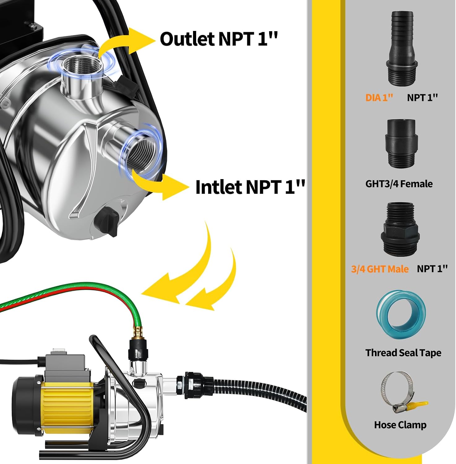Water Transfer Pump 110V Shallow Well Pump 1.6HP Electric Portable Garden Pressure Booster Pumps for Sprinkler Irrigation Lawn with Adapters, Green