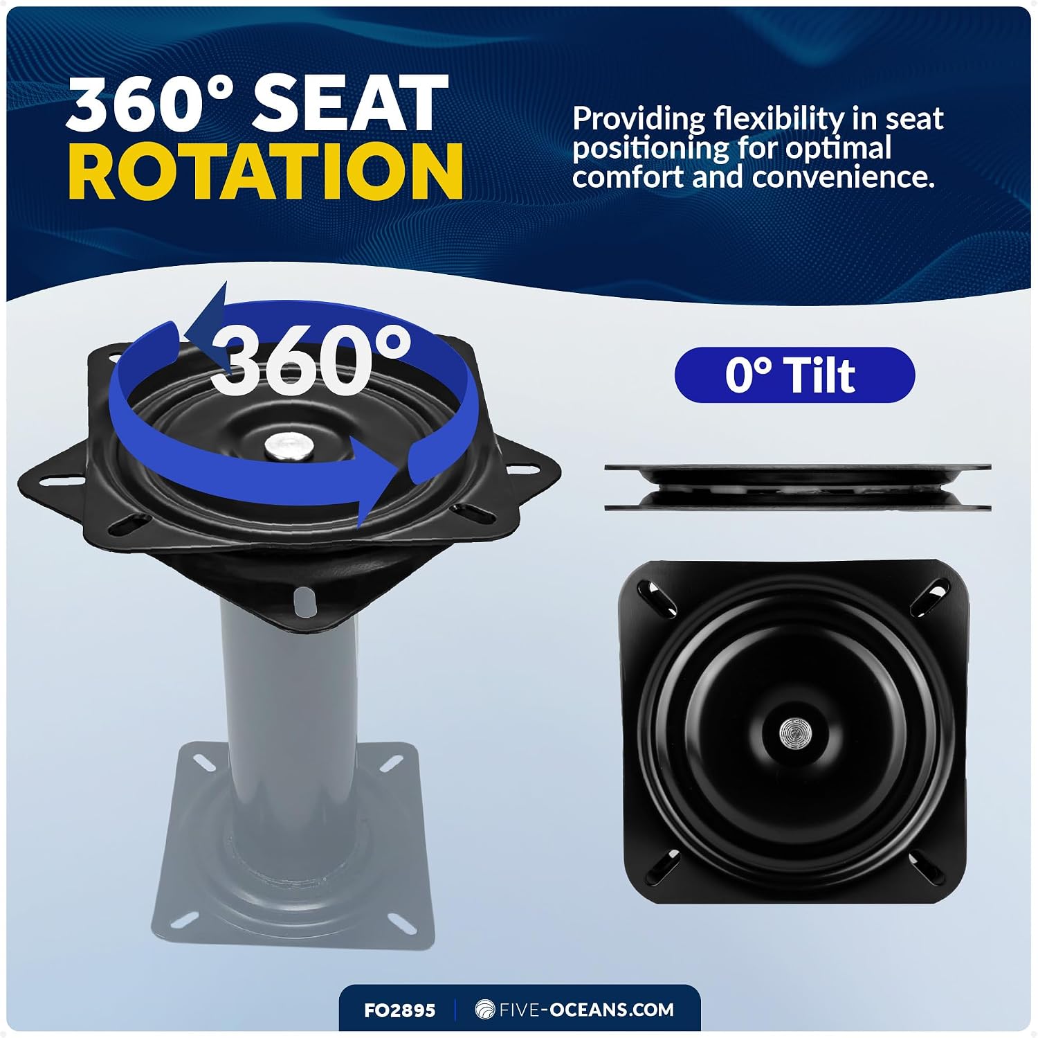 Five Oceans 8-Inch Boat Seat Pedestal, Boat Seat Pedestals with Seat Mount 360-Degree Swivel, Steel with Black Powder Coat Finish, 6-7/8-Inch (174mm) Base - Universal Mounting - FO2896