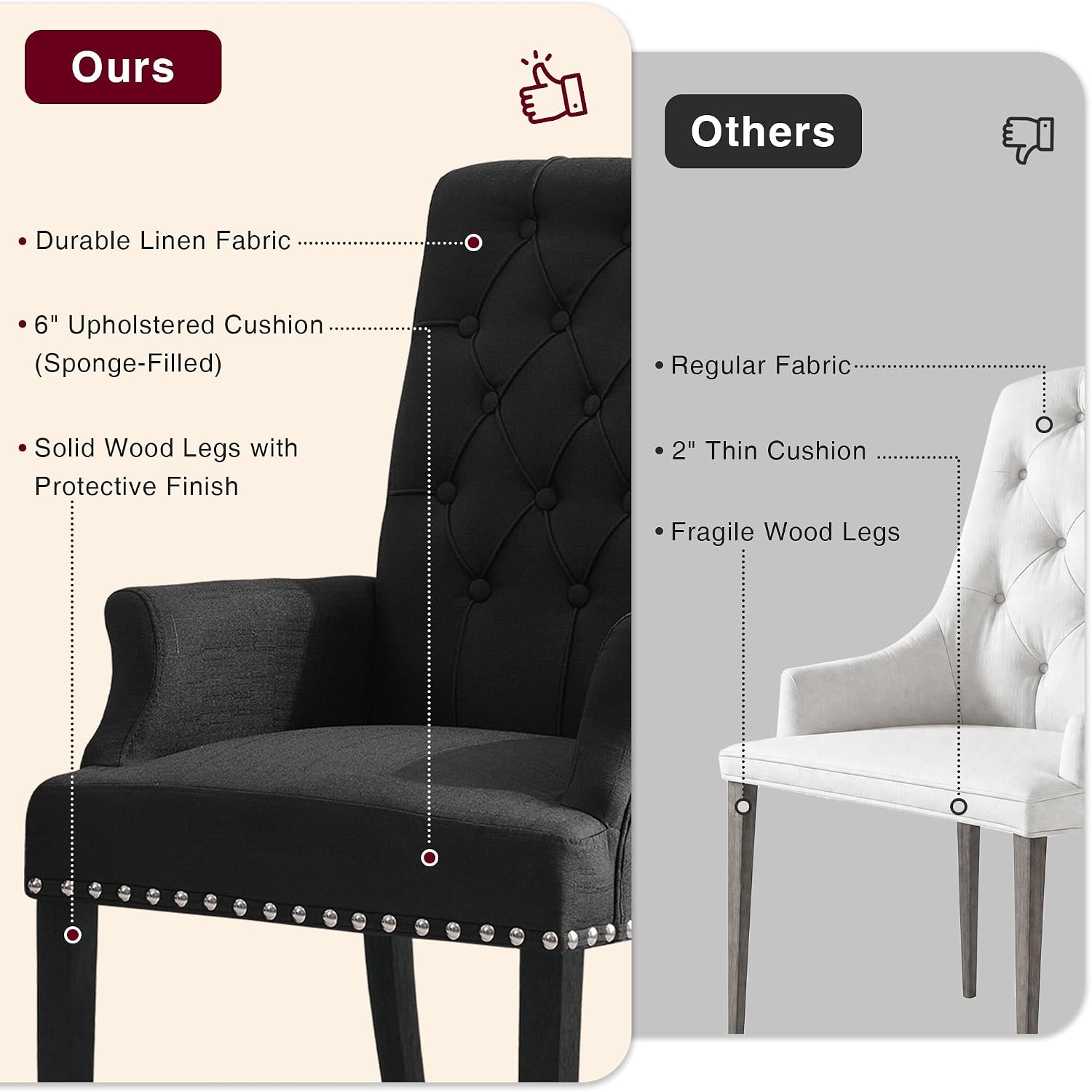 adochr Dining Chairs with Arms,Linen High Back Dining Room Chairs, Beige
