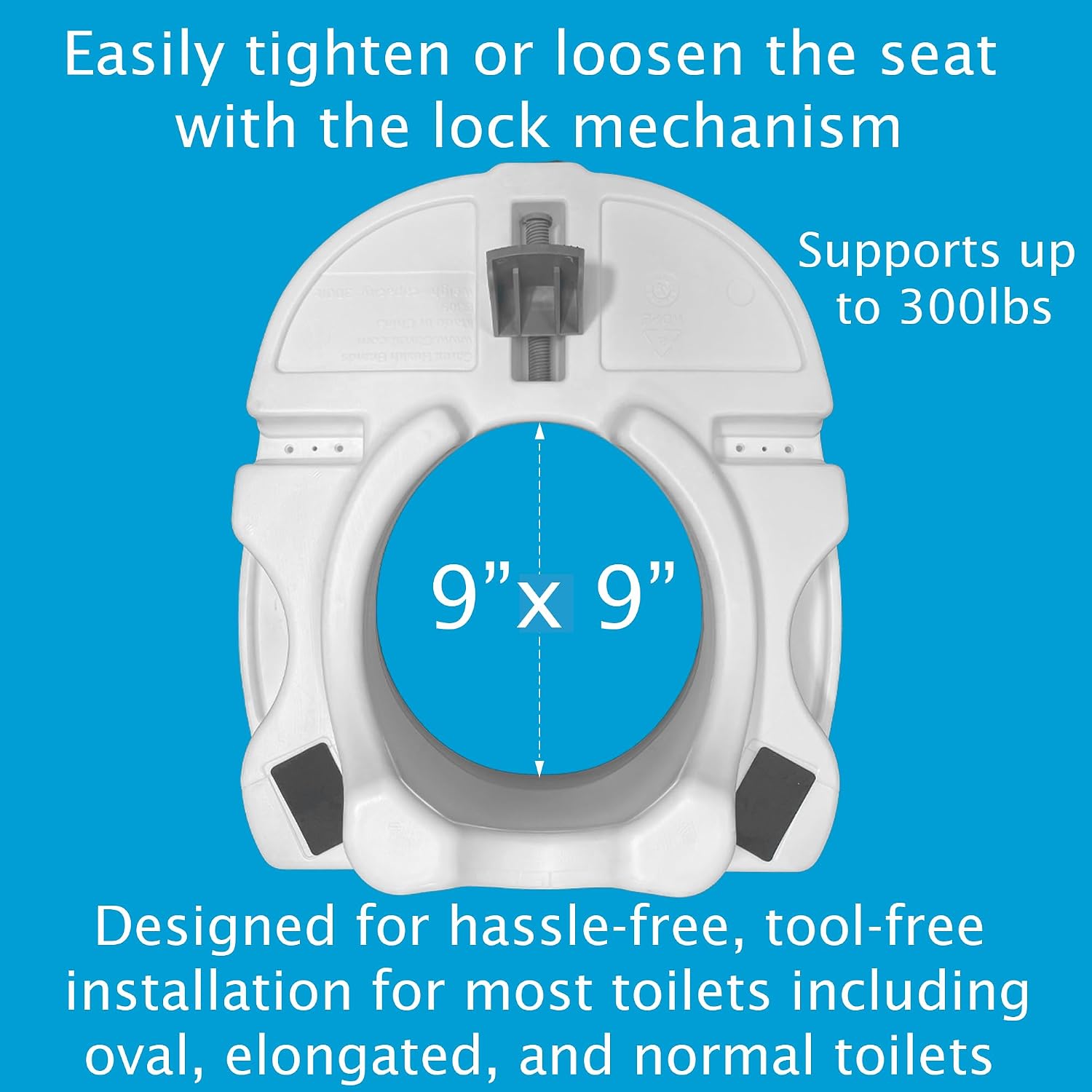 Carex E-Z Lock Raised Toilet Seat, Elongated Toilet Seat Riser, Adds 5 Inches of Height, 300 lbs Capacity