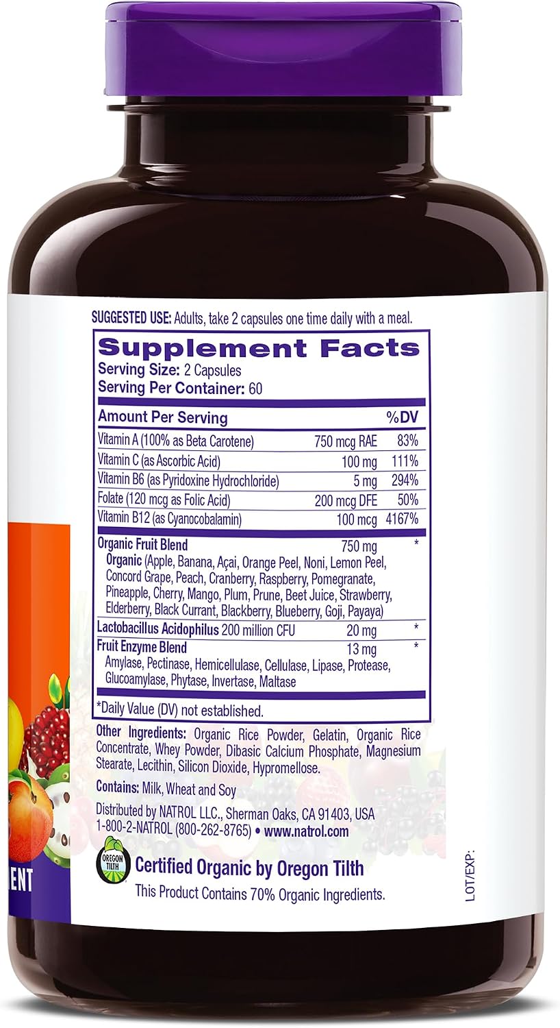 Natrol JuiceFestiv Vitamins and Supplements, 90 Capsules (2-Count) | For Nutrition & Well-being, Antioxidants for Cellular Health, Daily Fruit & Veggie Capsules, 180 Capsules, 45 Day Supply