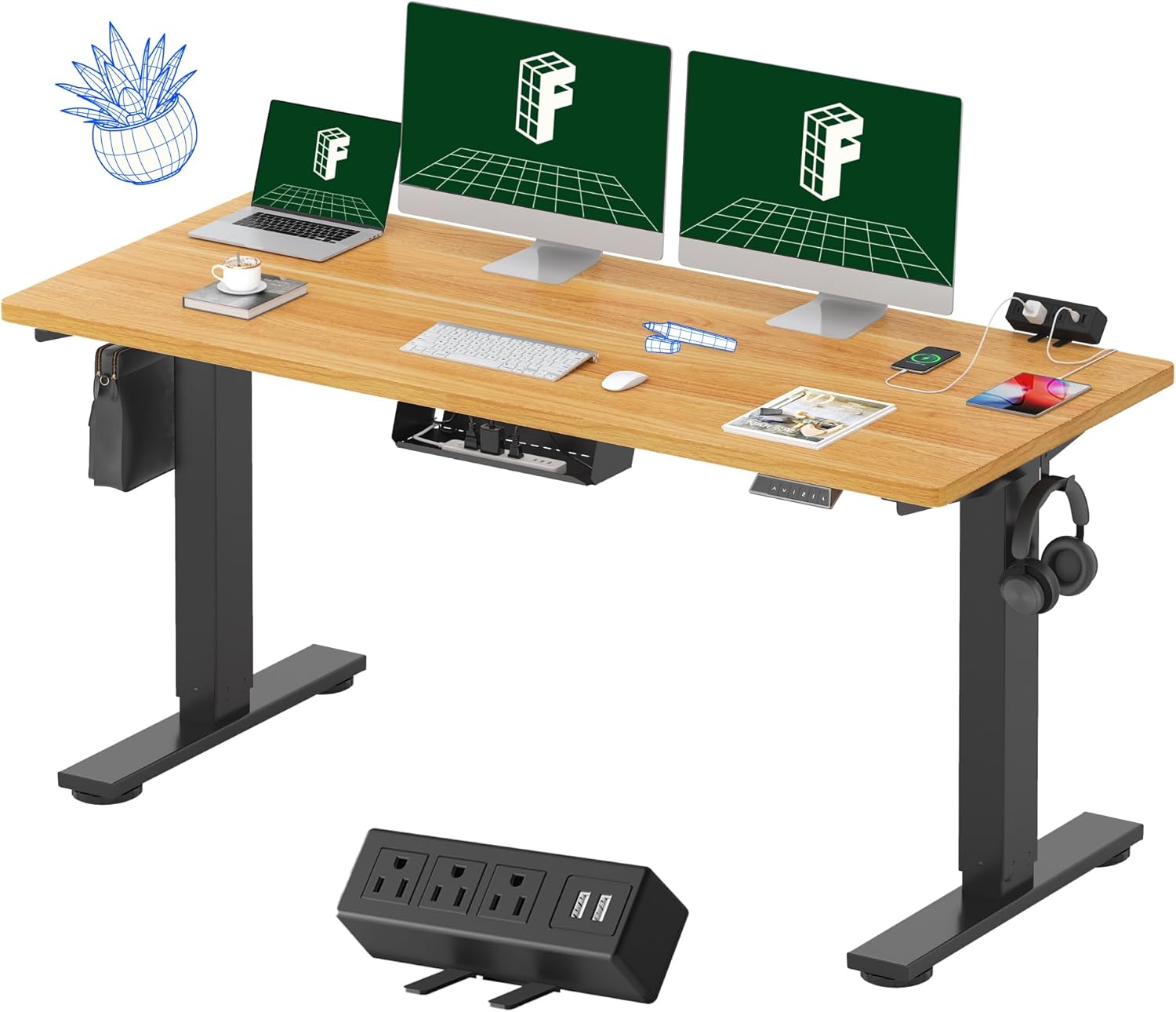 FLEXISPOT EN2 48"x24" Standing Desk with Power Strip Bundle, Black