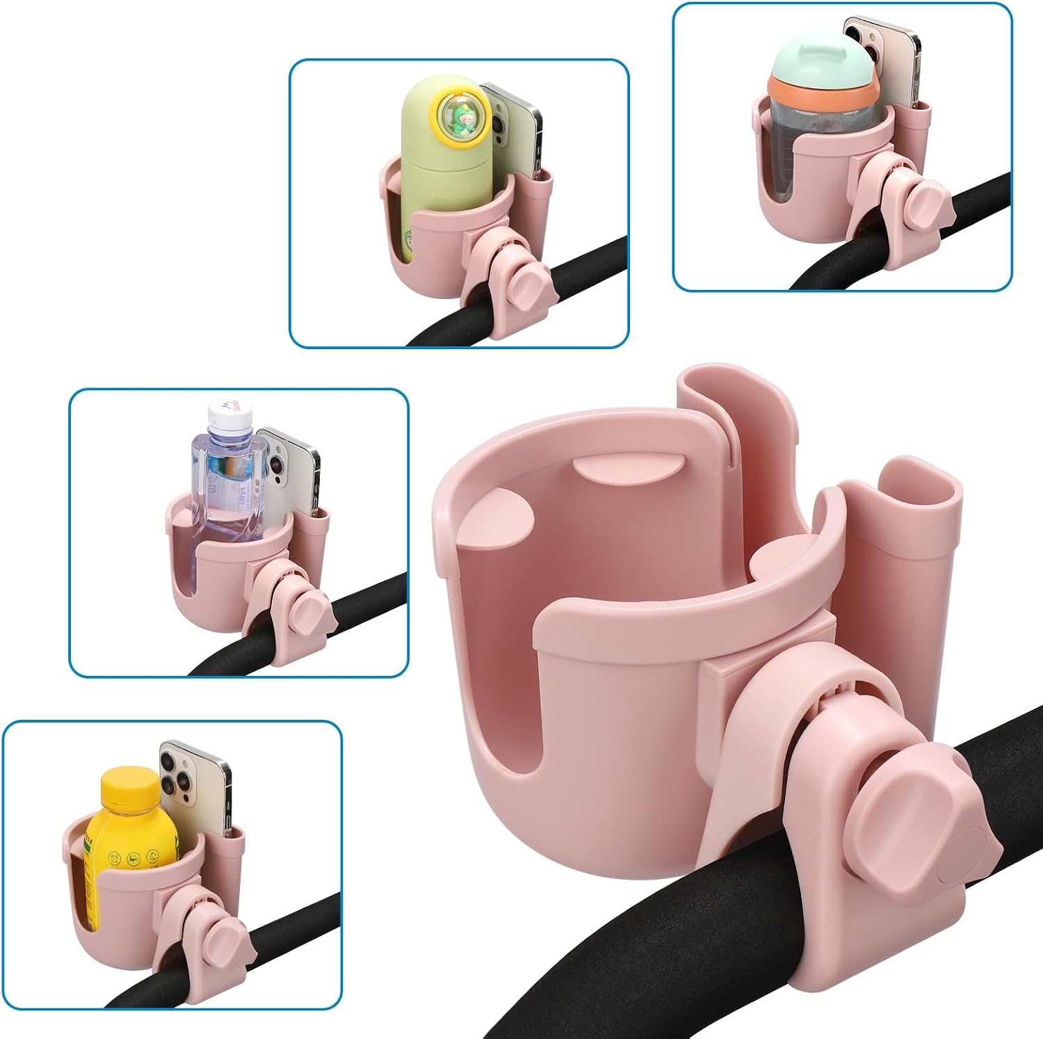 Accmor Stroller Cup Holder with Phone Holder, Bike Cup Holder, Universal Cup Holder for Uppababy Nuna Strollers, 2-in-1 Drinks Holder for Walker