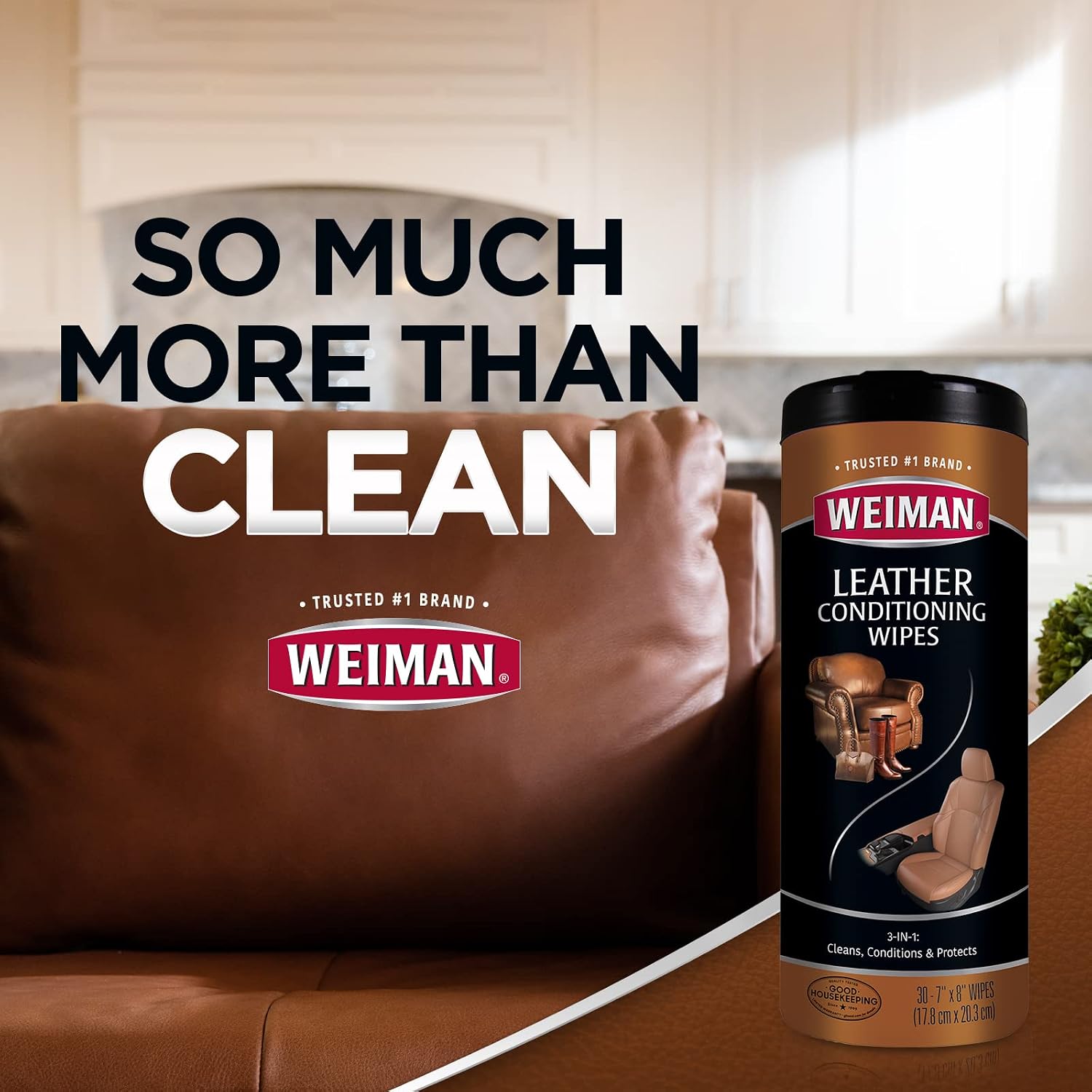 Weiman Leather Cleaner Kit Leather Wipes (30 Count) and Microfiber Cloth - Clean and Condition Car Seats and Interior, Shoes