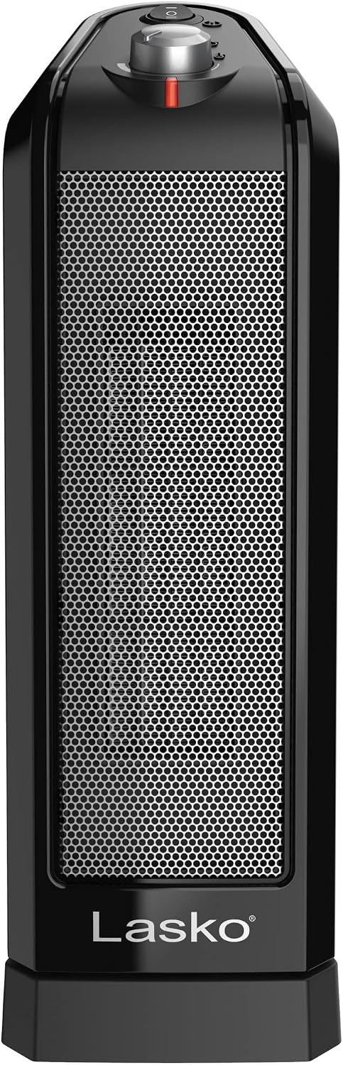 Lasko Oscillating Ceramic Tower Space Heater for Home with Overheat Protection, Adjustable Thermostat, and 2 Speeds, 15.7 Inches, Black, 1500W