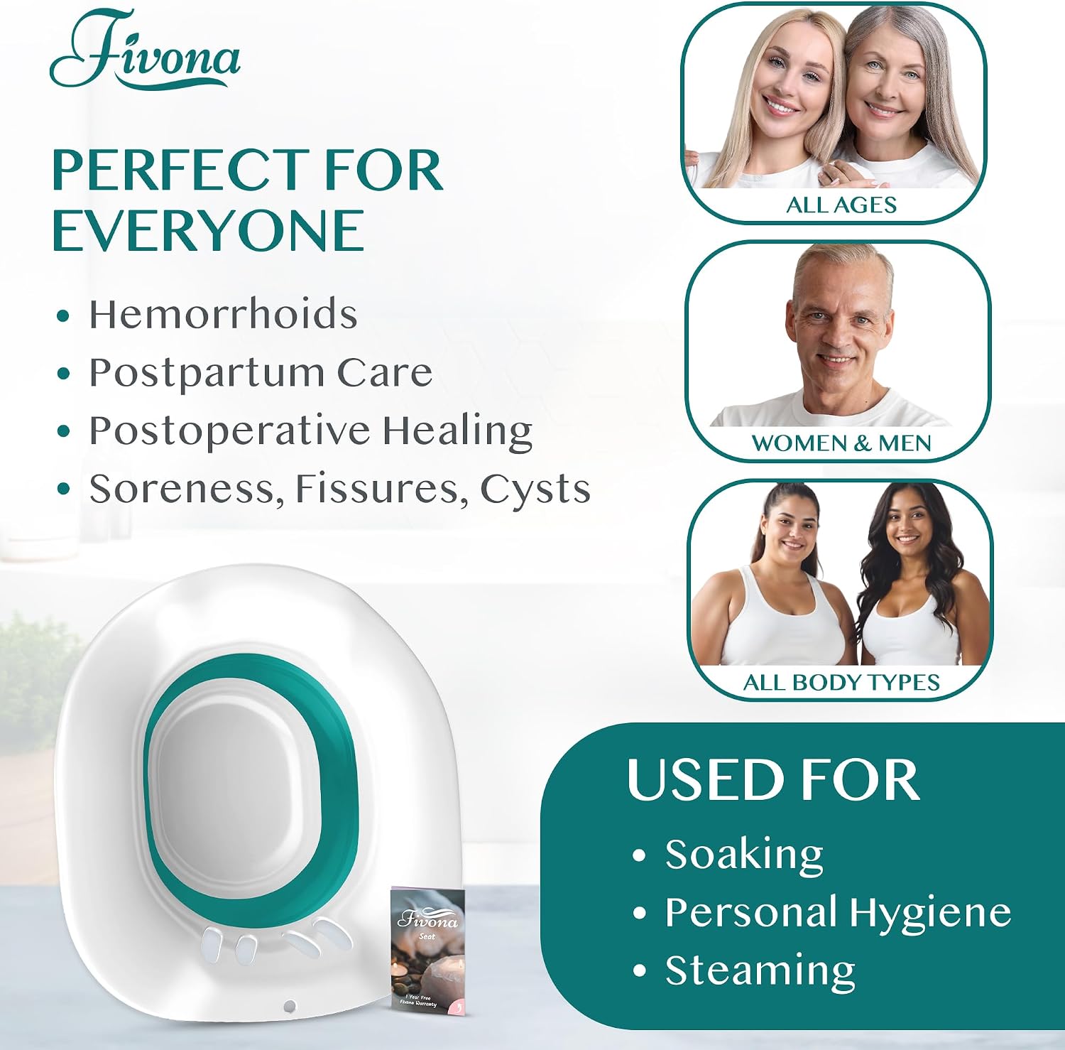 Fivona Sitz Bath for Toilet Seat Postpartum and Hemorrhoids Care - Yoni Steam Seat - Foldable Basin for Epsom Salt Soak - Portable Bidet BPA Free