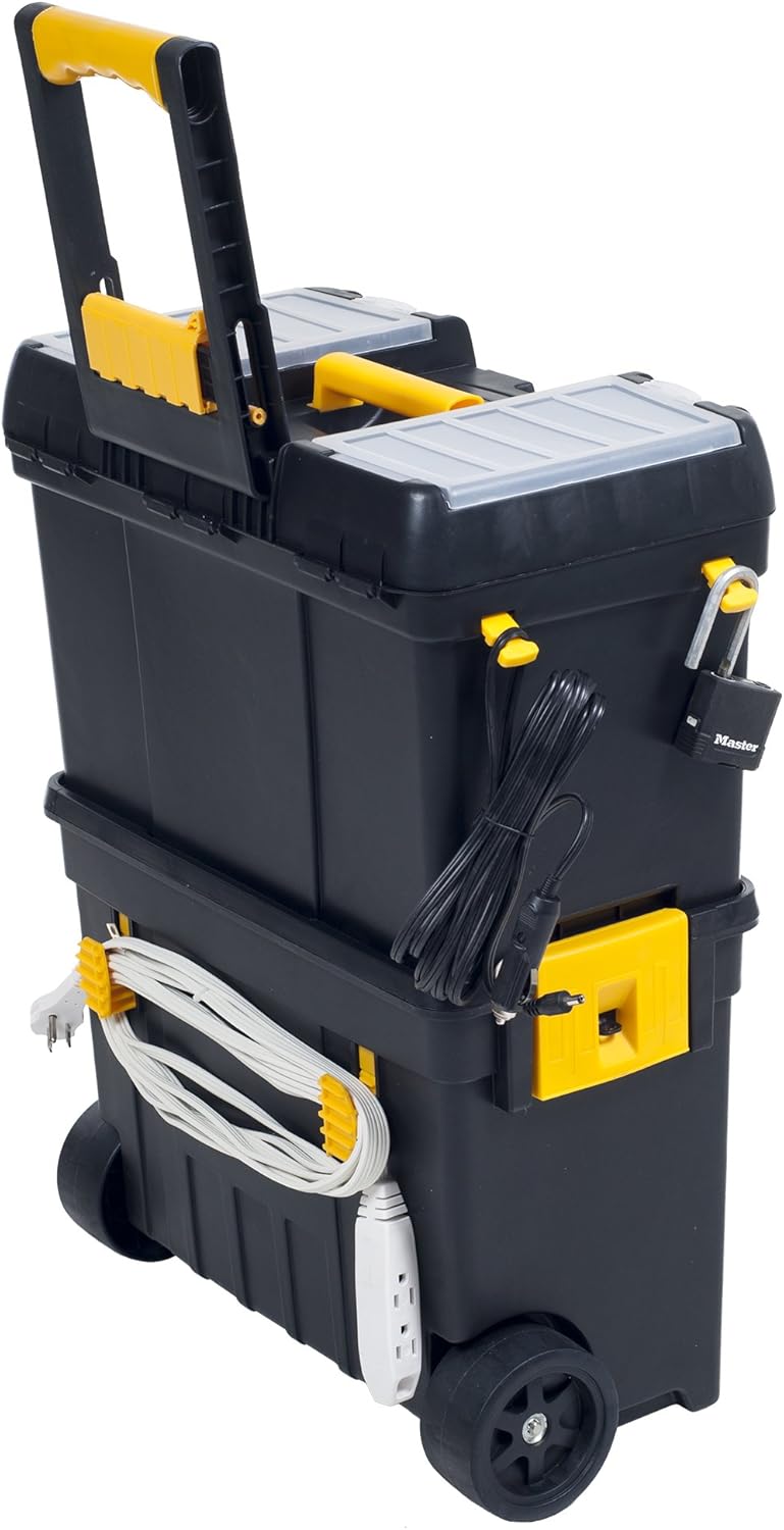 Portable Toolbox with Wheels - Stackable Tool Chest with Drawers - Mobile Utility Cart with Comfort Grip Handle and Tough Latches by Stalwart (Black)