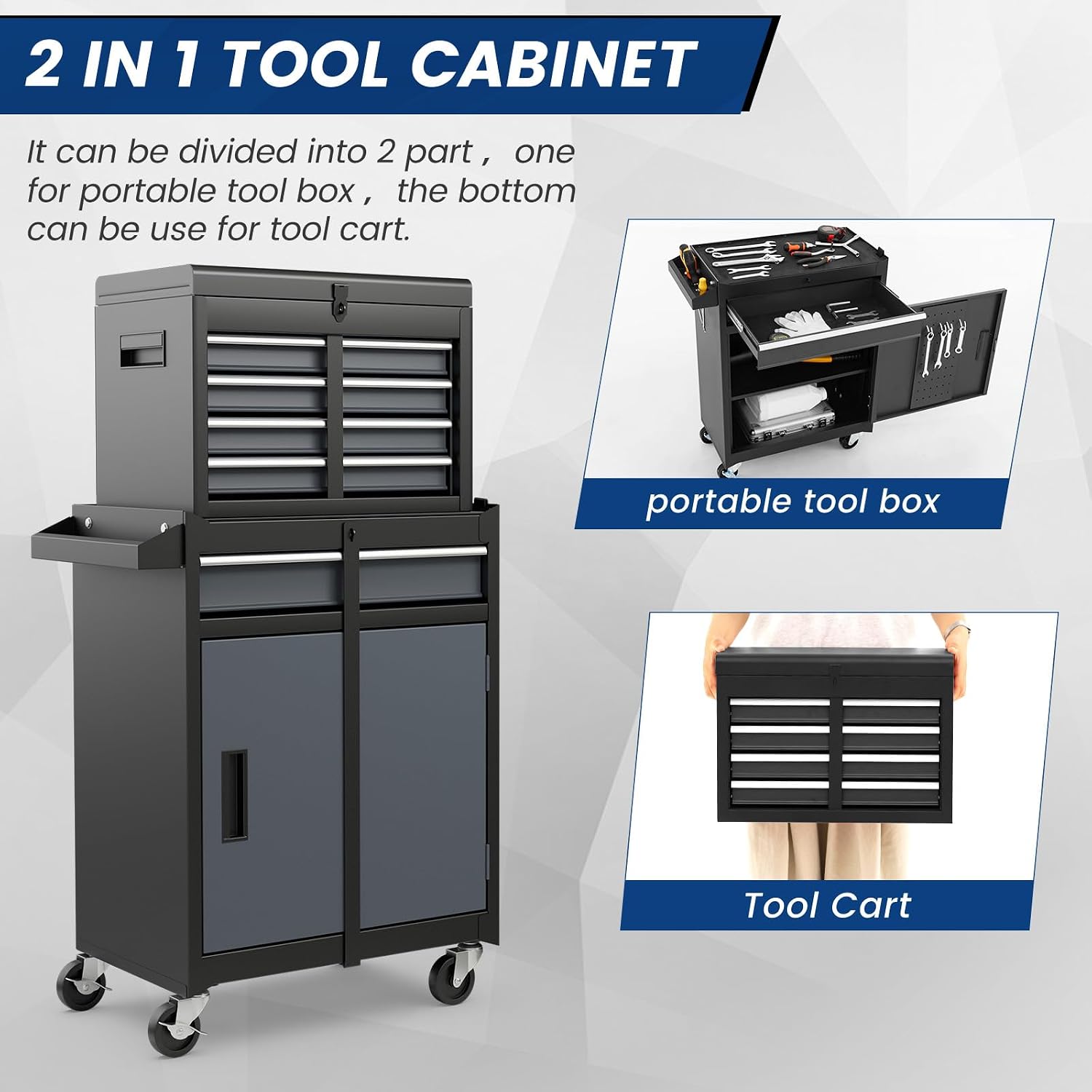 Goplus Rolling Tool Chest, 5-Drawer Tool Box Organizer w/Lockable Wheels & Sliding Drawers & Detachable Top & Adjustable Shelf, Tool Storage Cabinet for Garage Workshop (Red)