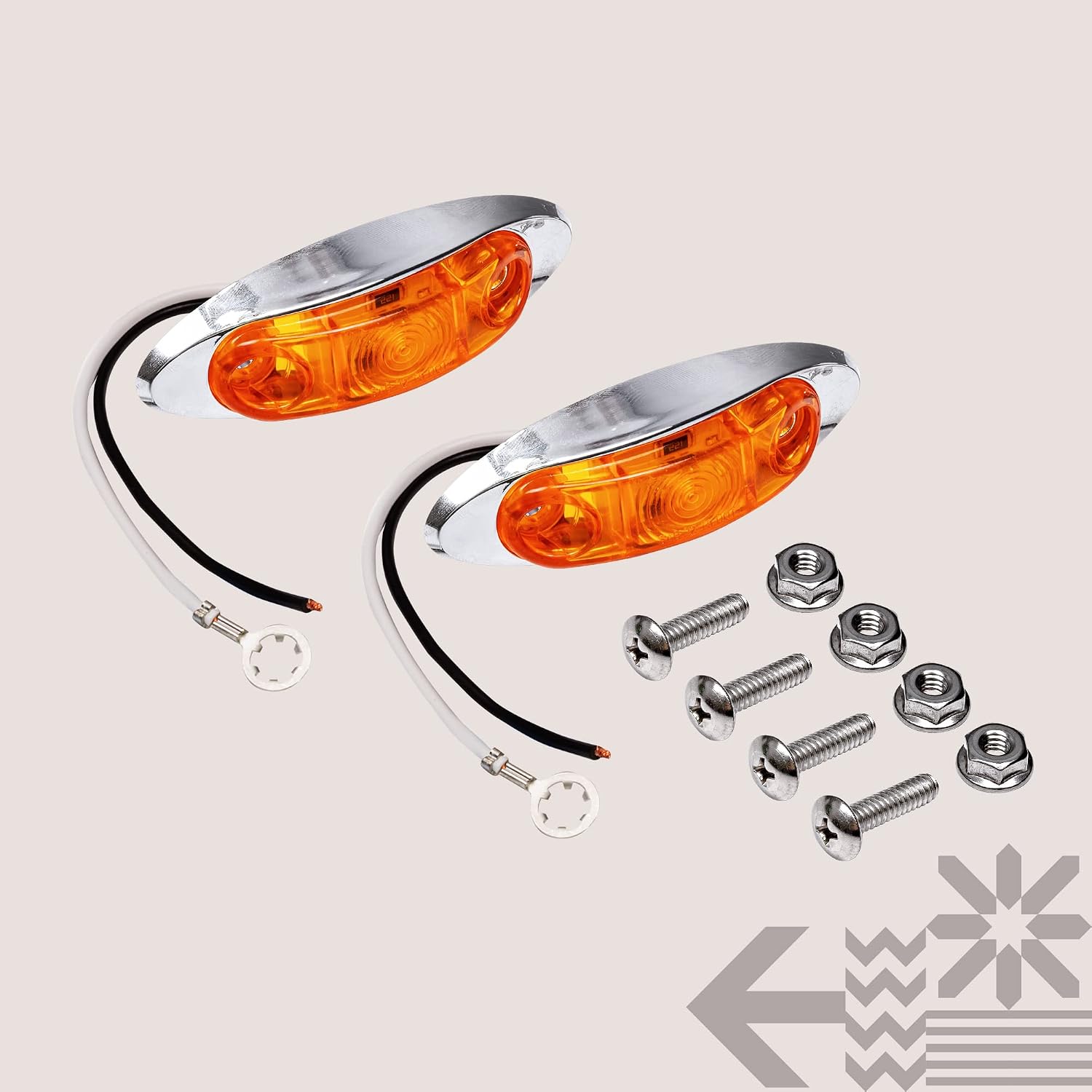 TRUE MODS 2pc 2.5" Amber Oval LED Trailer Marker Lights for Boat Trailer RV