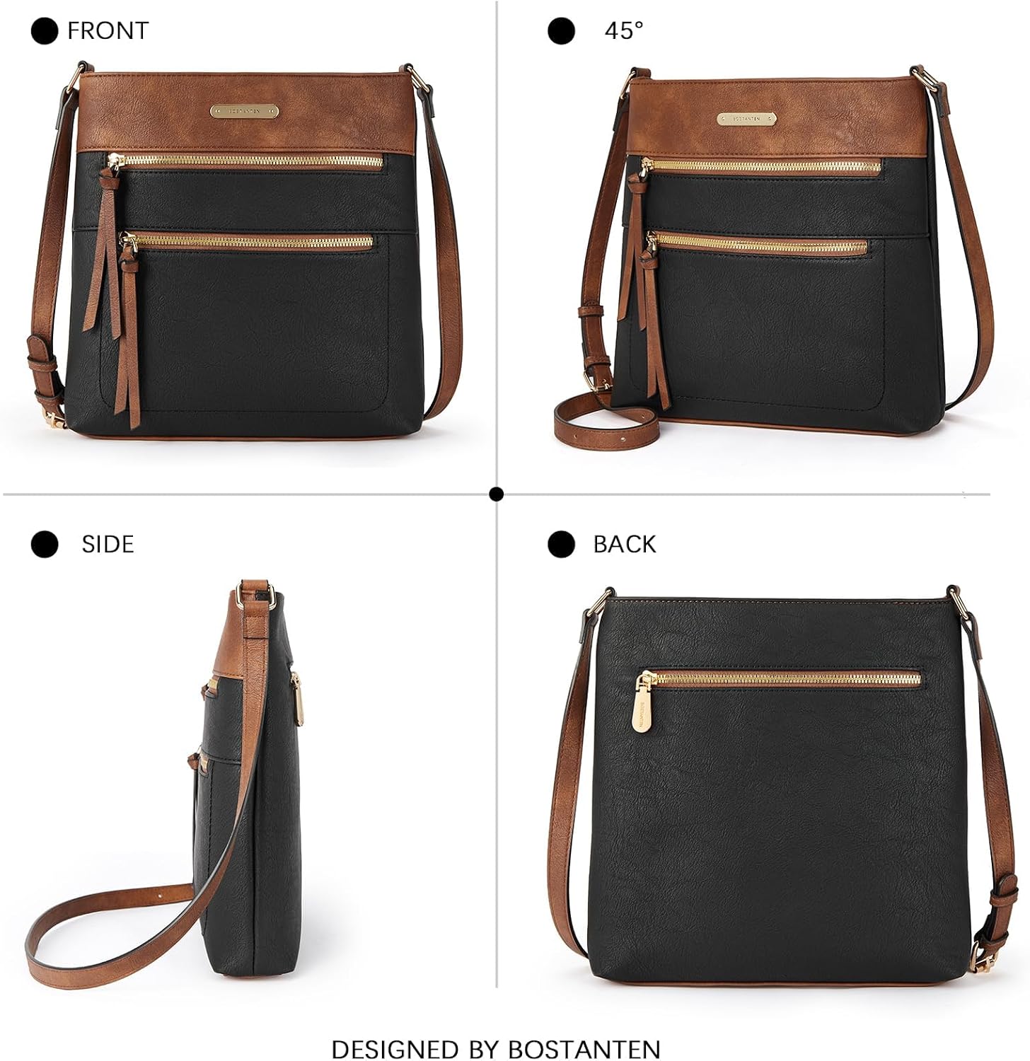 BOSTANTEN Crossbody Purses for Women Medium Shoulder Bag Quilted Handbags with Zipper Pocket