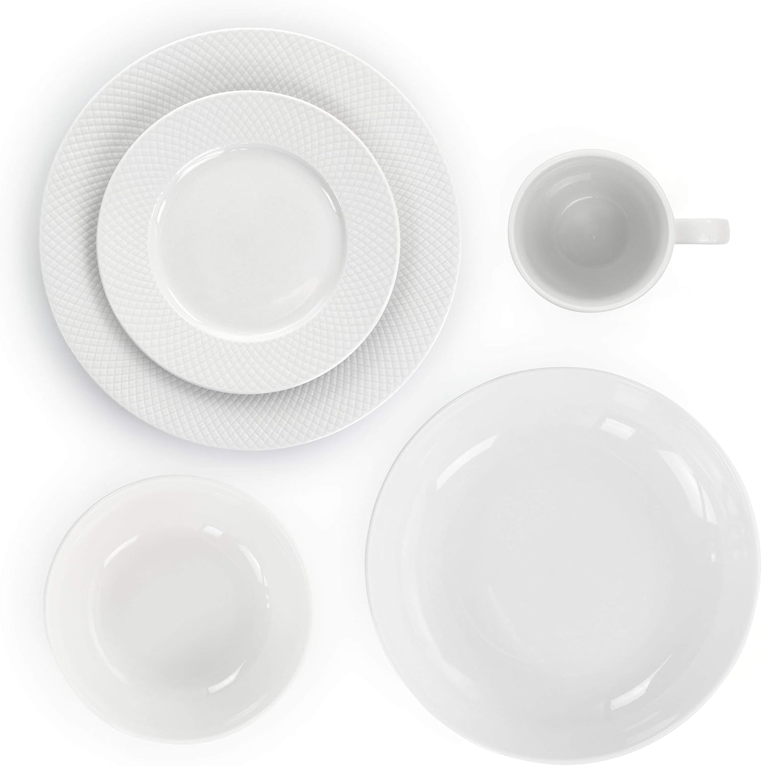 Elama White Porcelain Dish Dinnerware Set, 18 Piece, Newman