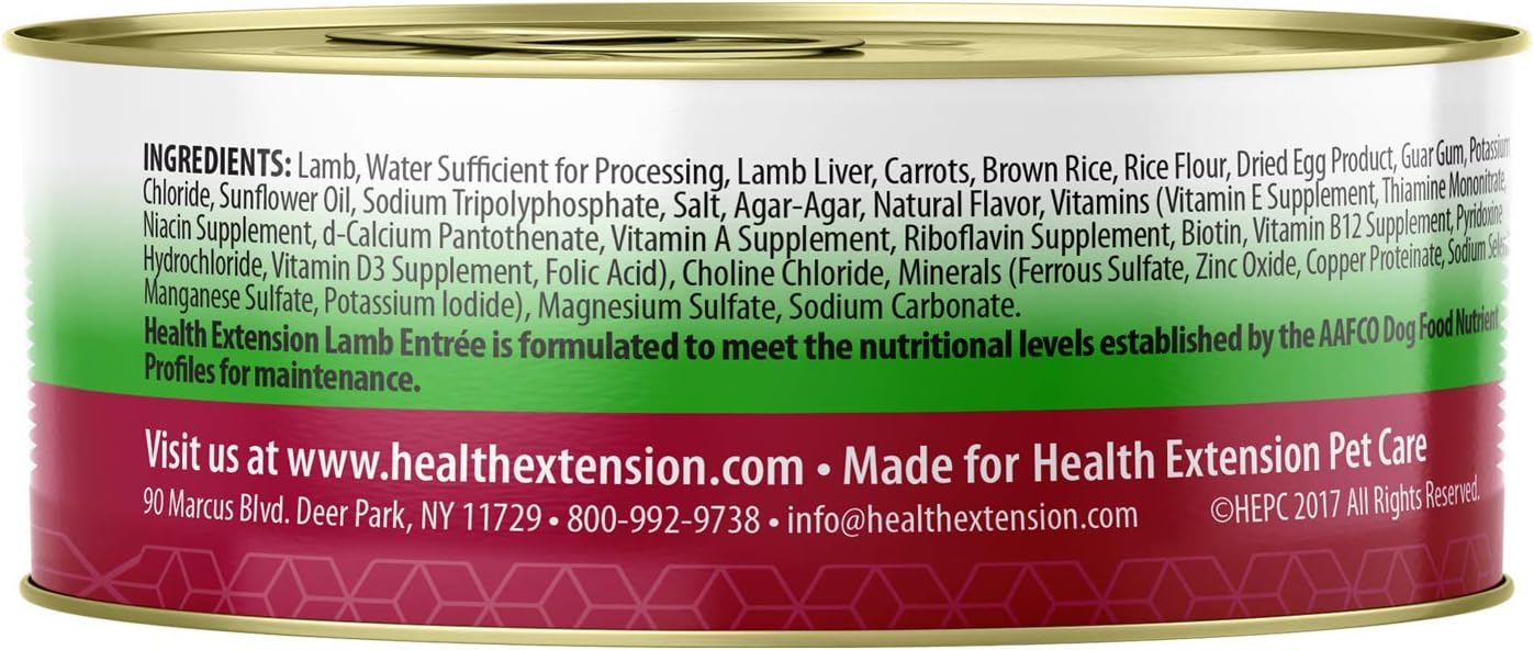 Health Extension Lamb Entrée Wet Dog Food, 12.5 oz – Protein-Rich Recipe, Hydration Support, Ideal for Sensitive Stomachs (Case of 12 Cans)