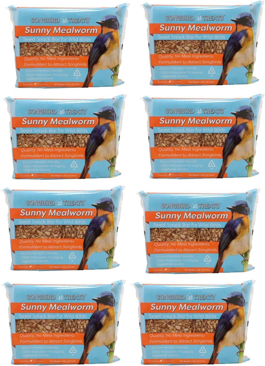 Wildlife Sciences Songbird Treats Seed Bars | 8 Pack of 2 lb Bird Seed Cakes for Wild Birds (Wild Bird Buffet)
