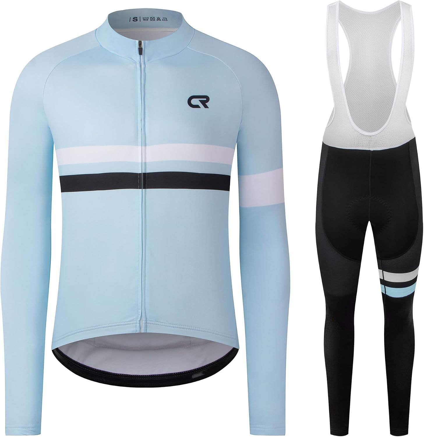 Coconut Ropamo CR Men's Cycling Clothing Set Long Sleeve Cycling Jersey Zipper Pocket Bike Outfit Cycling Bib Pants 3D Padded