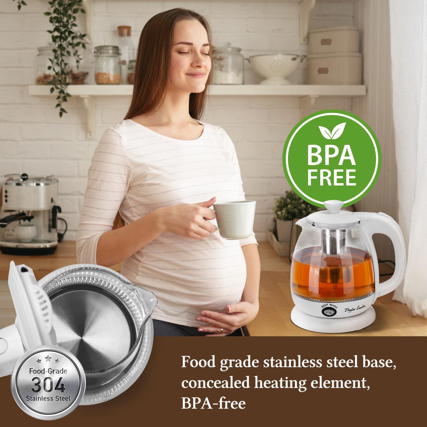Taylor Swoden Electric Kettle with Tea Infuser, 1L Small Electric Tea Kettle with Keep Warm, LED Light Hot Water Boiler & Heater for Coffee & Teas