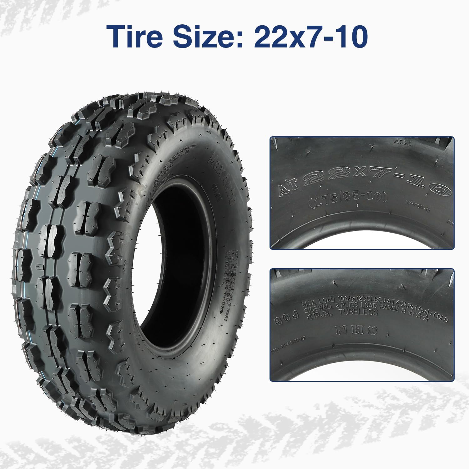 MaxAuto 22x7-10 22-7-10 Front ATV Tires Quad Sport ATV UTV Tires 22x7x10 4-Ply Mud Sand Snow and Rock Tire Tubeless Knobby Sport-tires, Set of 2