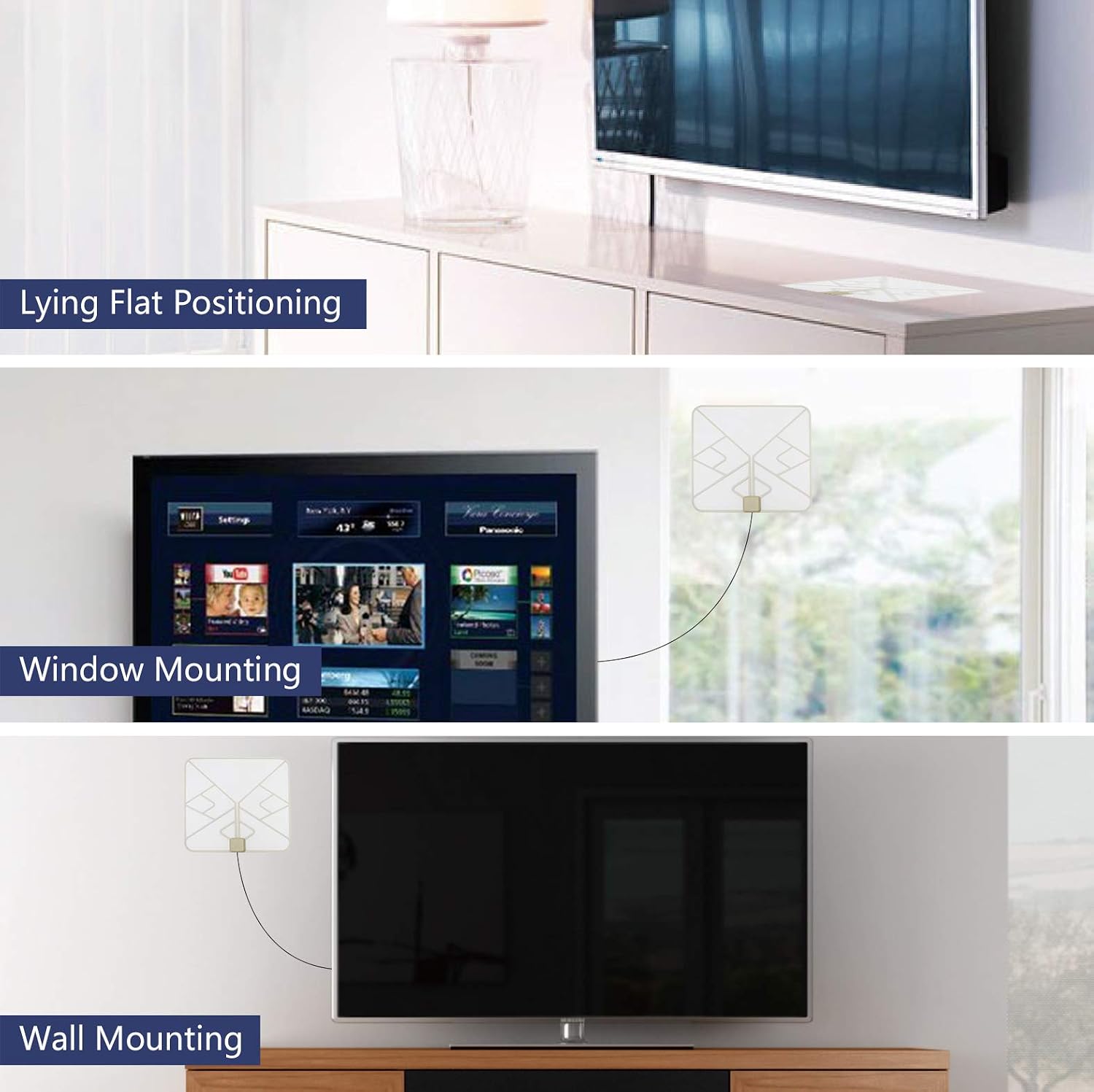 ANTAN Indoor Window Hdtv Antenna Up to 40 50 Miles Range Transparent Soft Design Support 4K 1080P VHF UHF Free view Television Local Channels width