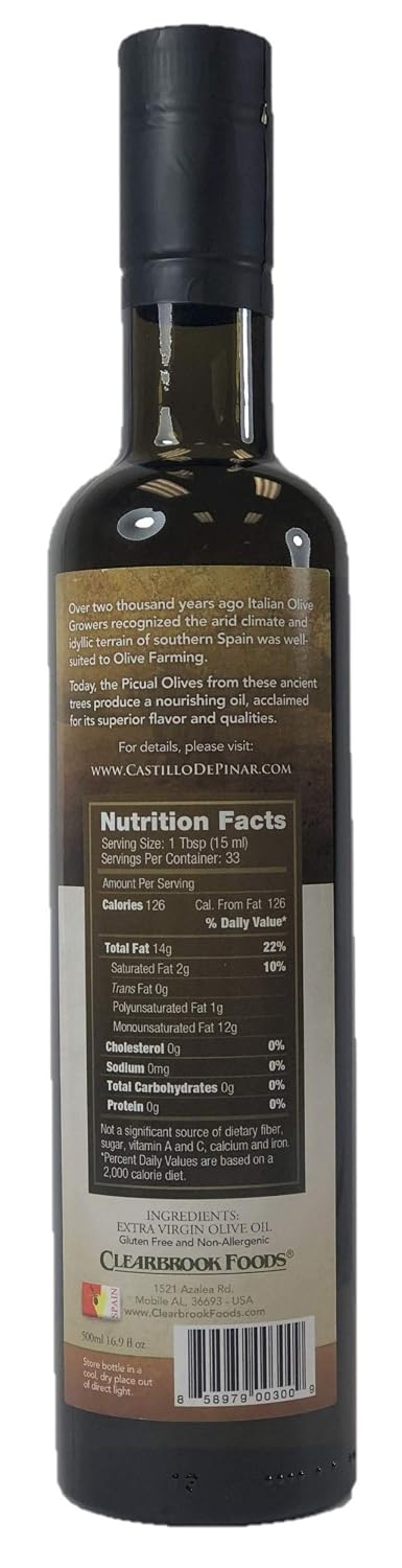 Castillo de Pinar First Cold Pressed Extra Virgin Olive Oil Picual Single-Variety 500ml Less Than 02% Acidity, Gluten Free Non GMO