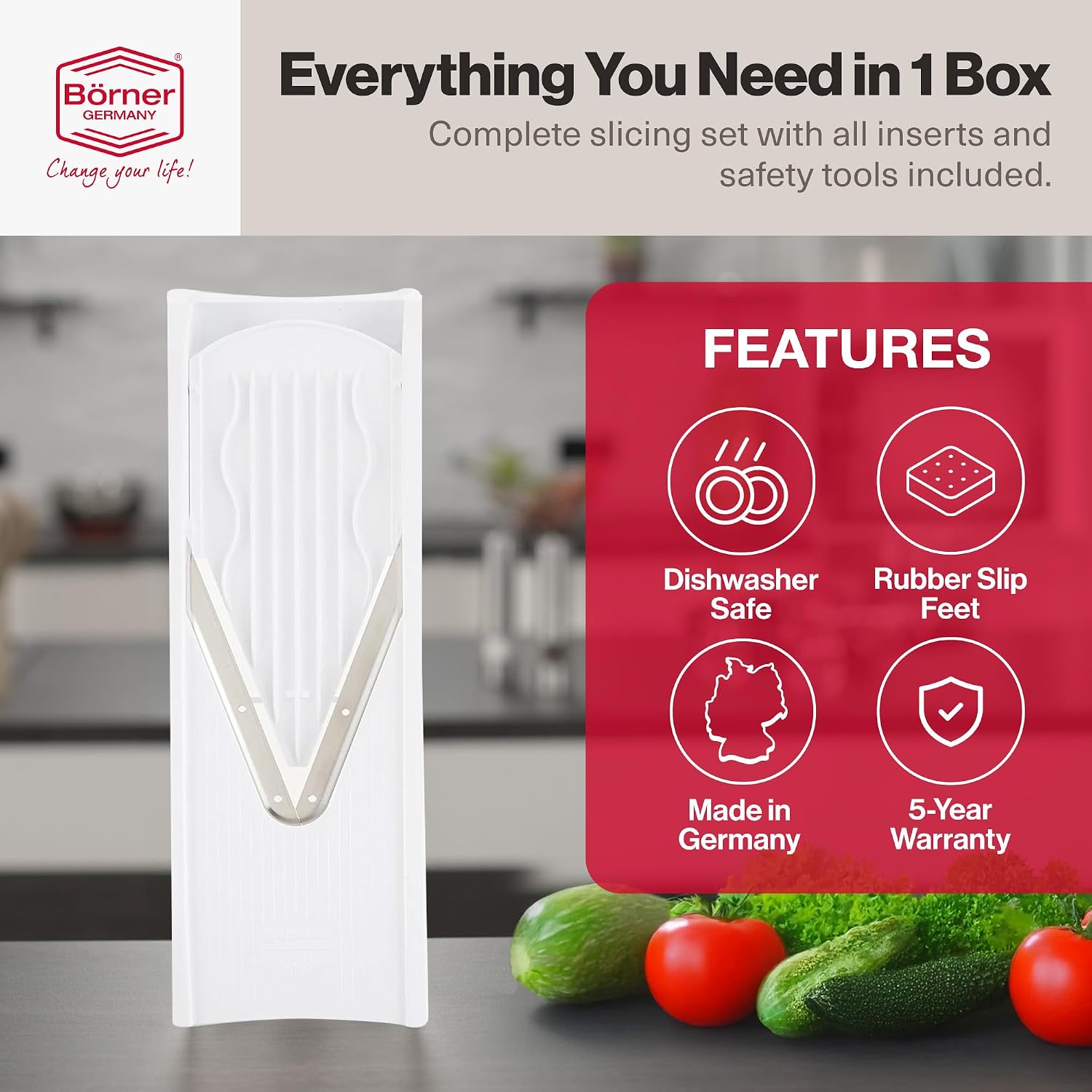 Swissmar V-Prep™ Mandoline Slicer – Versatile Kitchen Slicer for Julienne, Shred