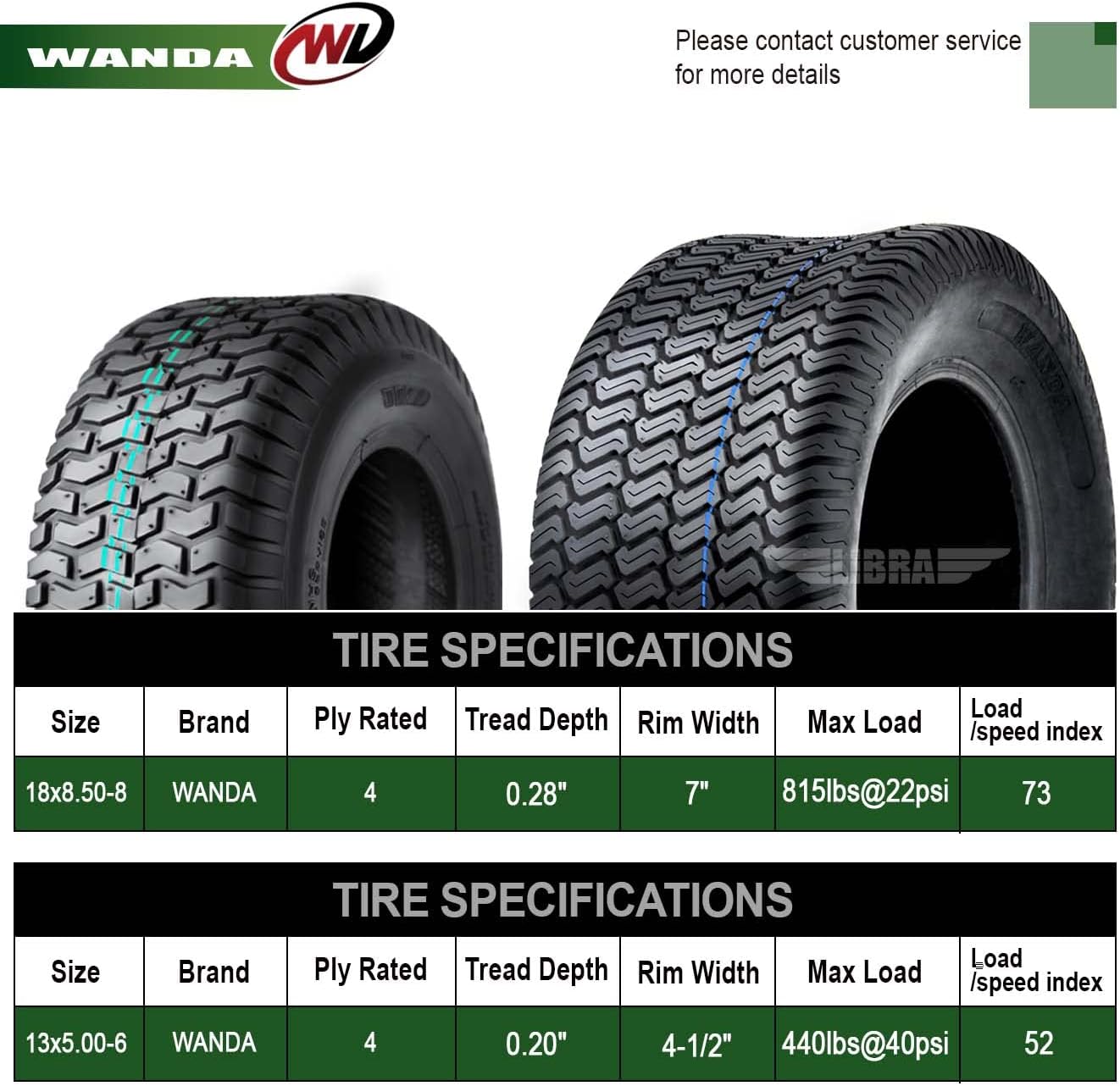 WANDA Set 4 Lawn Mower Turf Tires 16x6.5-8 & 23x10.5-12 /4PR -13019/13049 | Riding Lawn Mover, Garden Tractor