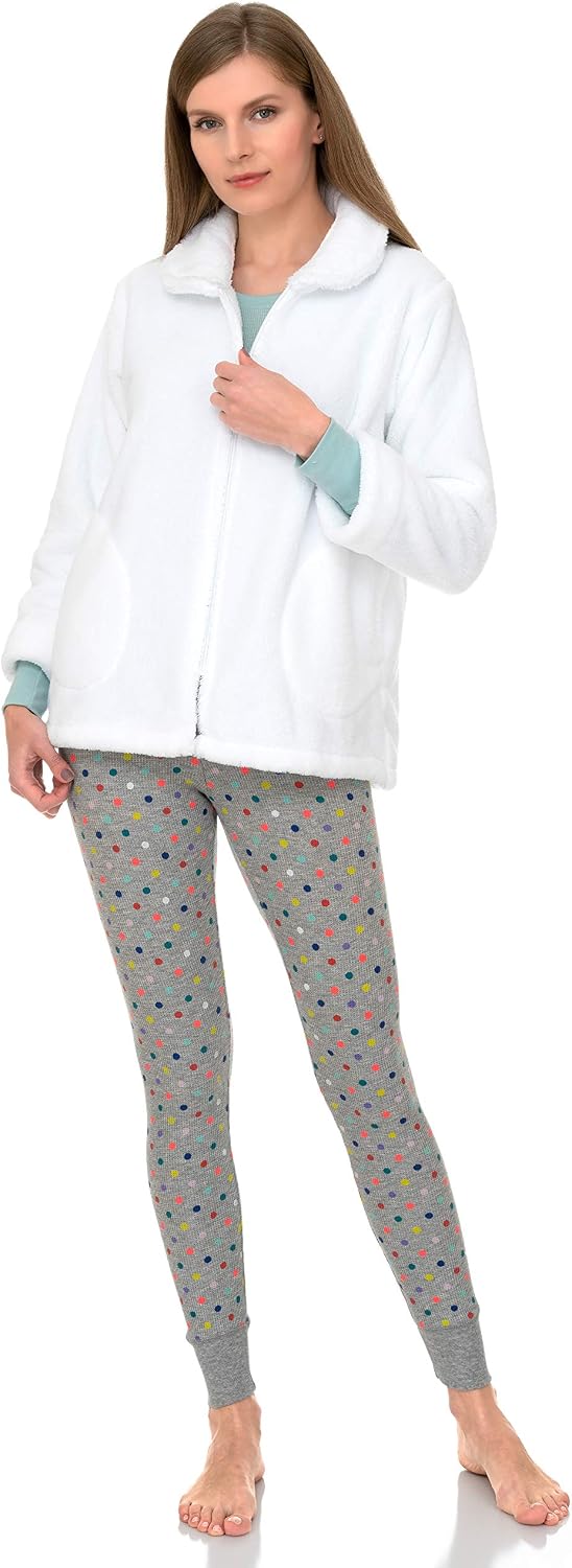 TowelSelections Women's Bed Jacket Zip Front Cardigan Fleece Robe Lounge Coverup