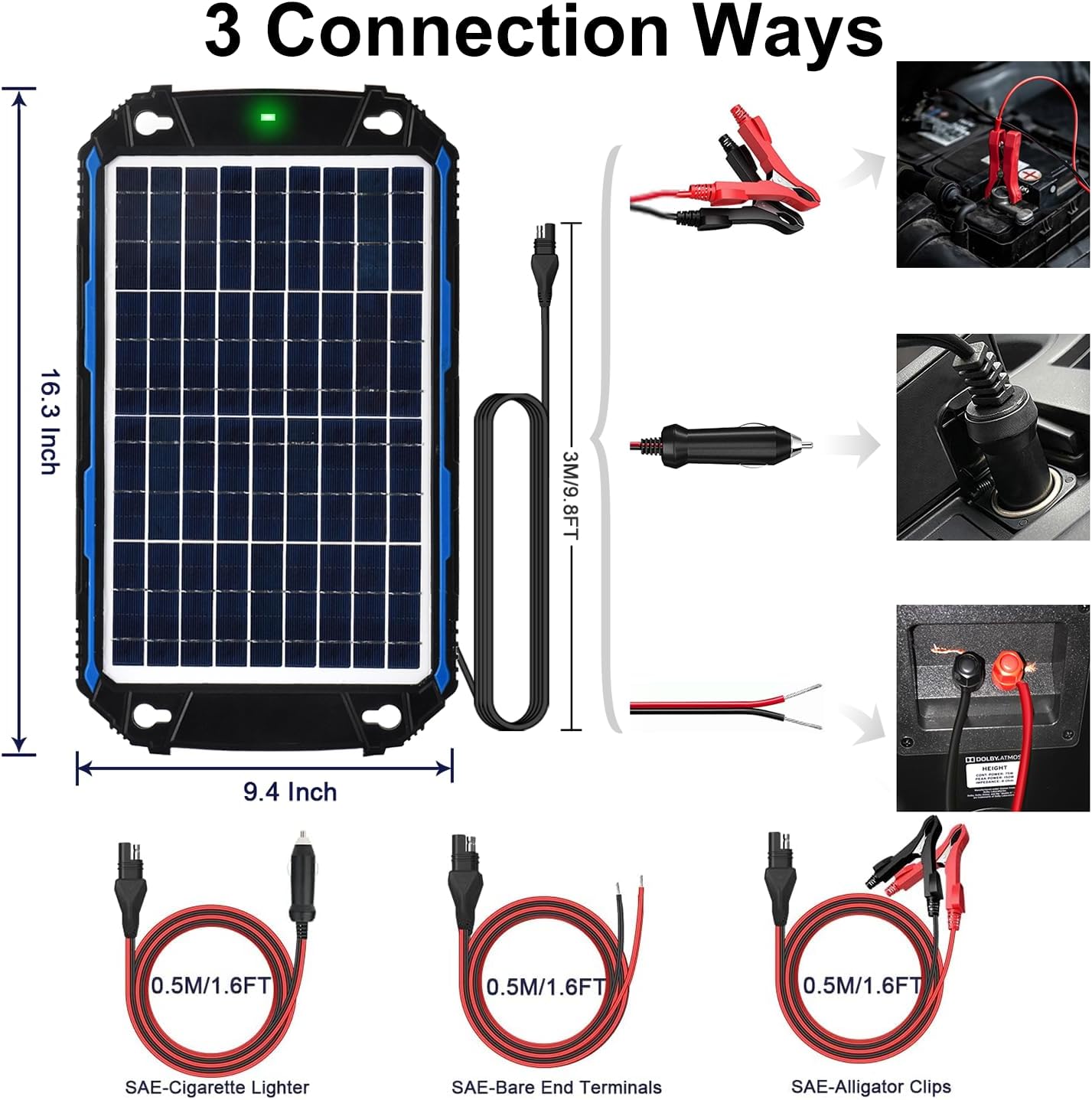 SUNER POWER Waterproof 12W 12V Solar Battery Charger & Maintainer Pro, Built-in UltraSmart MPPT Charge Controller