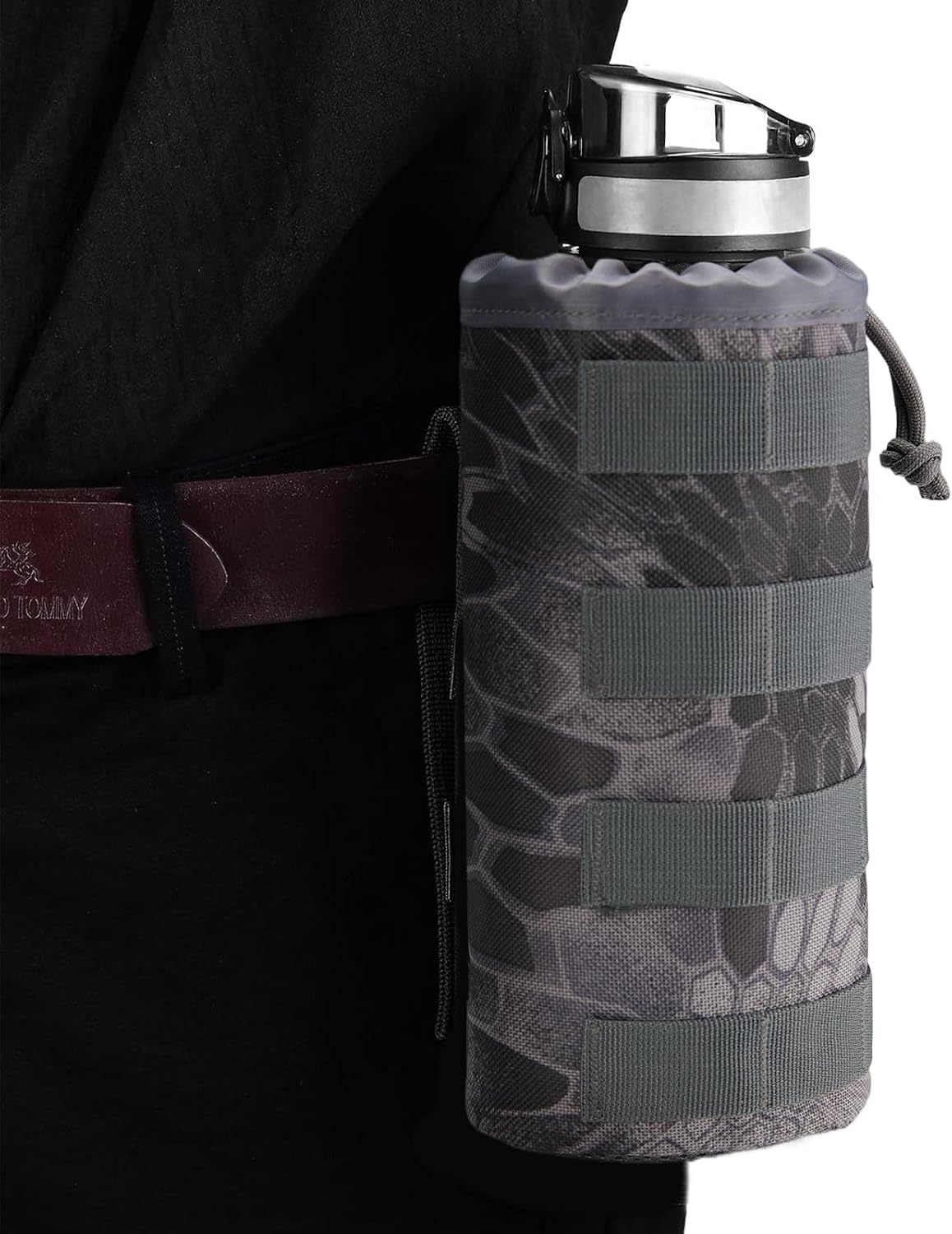 Gonex MOLLE Bottle Pouch, Drawstring Water Bottle Holder | 900D Oxford, Mesh Bottom, Fits MOLLE Packs & Vests, Flexible Height, Holds Bottles or Umbrellas