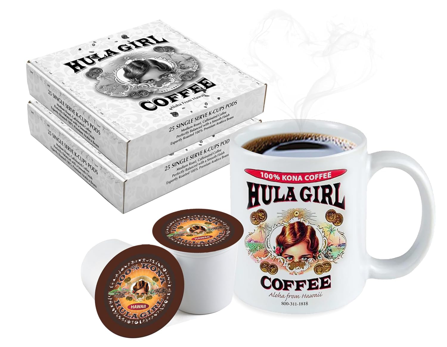 Hula Girl 100% Kona Coffee, Single Serve for Keurig K-Cup Brewers, Medium Roast, Works in the New K2