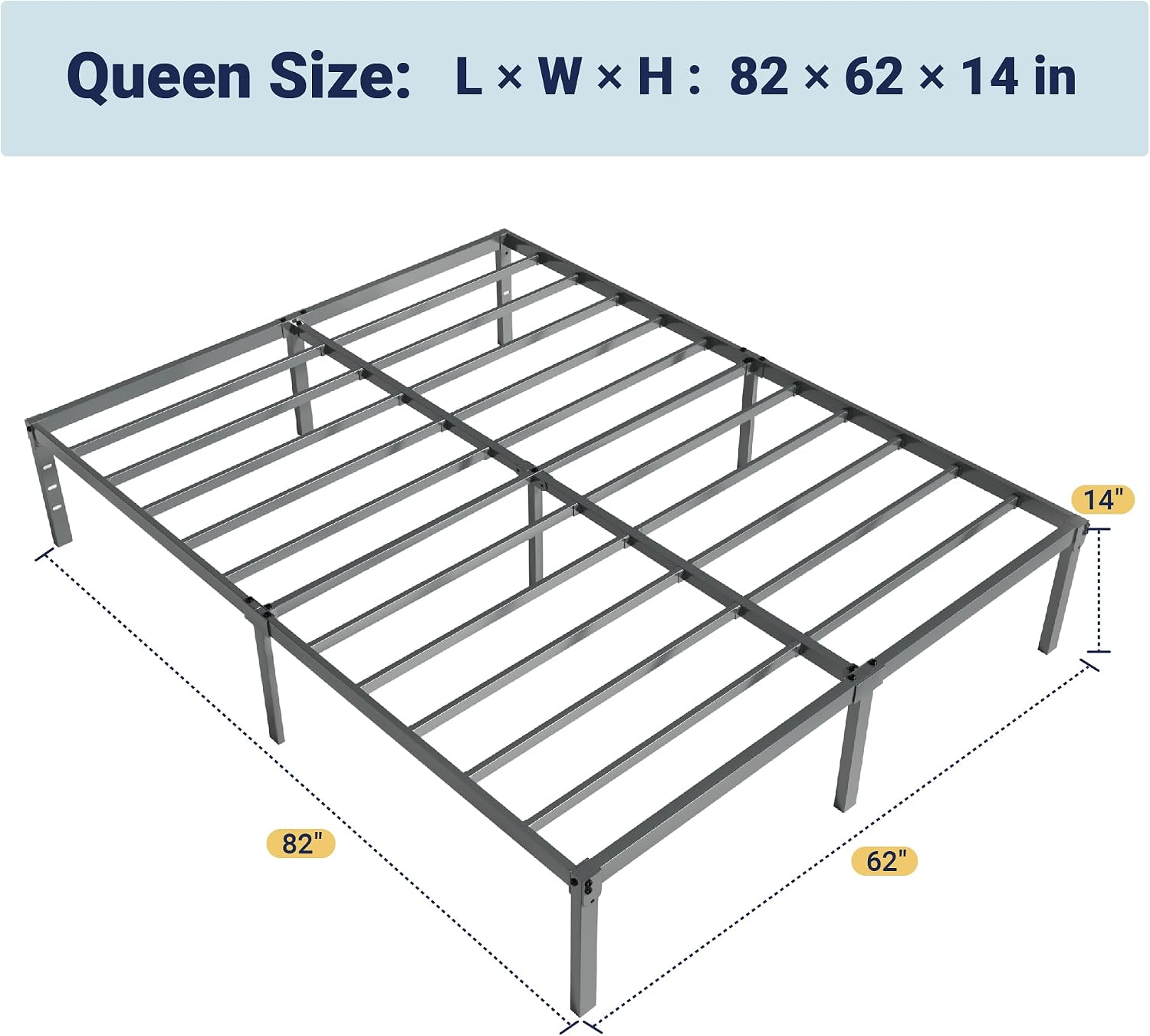 Allewie Full Size Bed Frame, 14 inch Metal Platform Beds with Storage Space, No Box Spring Needed and Easy Assembly, White