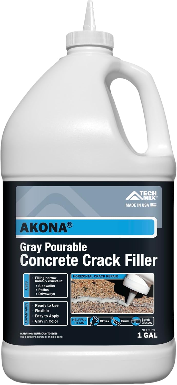 Gray Pourable Concrete Crack Filler, 1 Gallon | Liquid Cement Crack Filler for Concrete, Gallon Size, Pourable, Fills Cracks, Gray in Color, Driveways