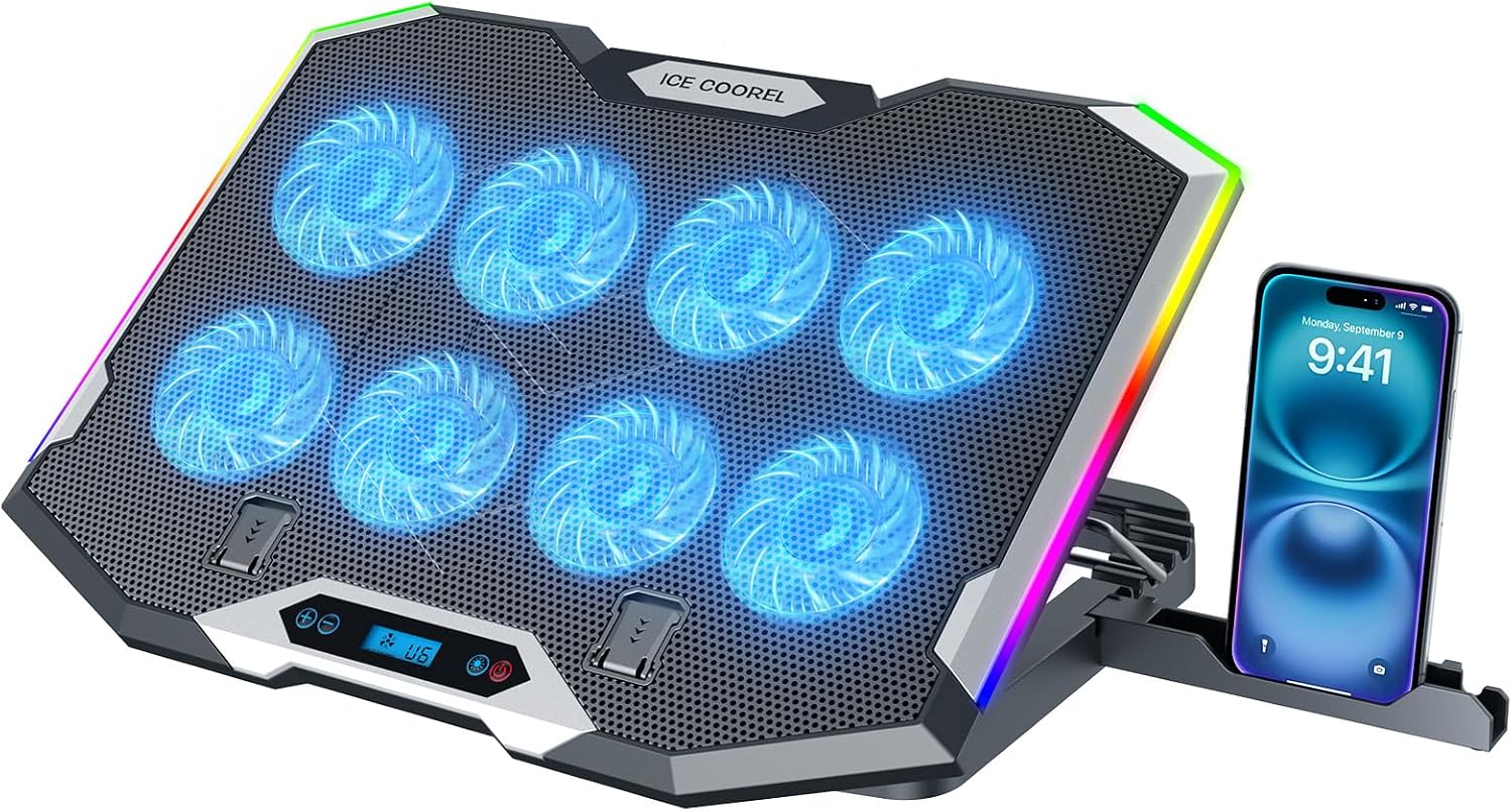 ICE COOREL Gaming Laptop Cooling Pad 15-17.3 Inch, Laptop Fan with 6 RGB Cooling Fans, Laptop Cooling Stand with 6 Height Adjustable