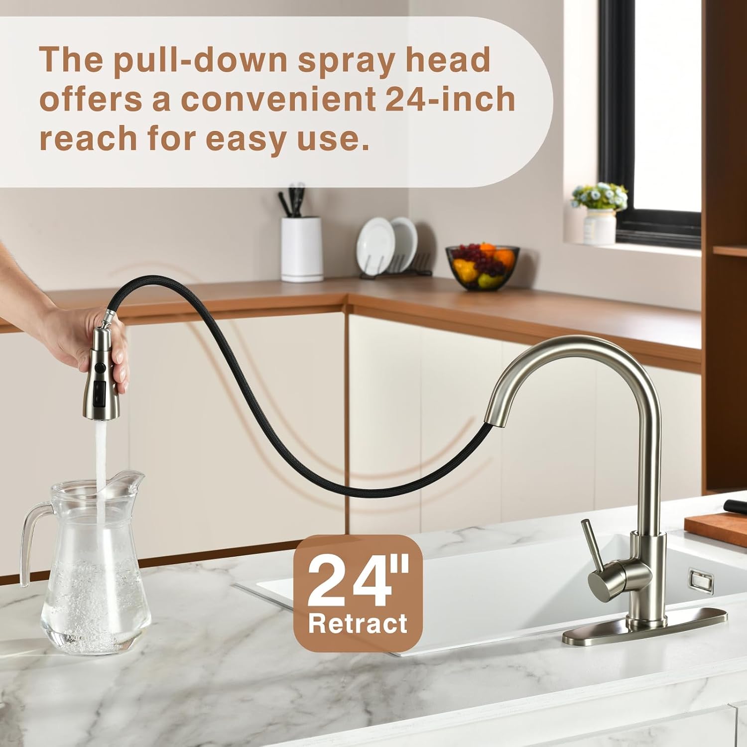 RULIA Kitchen Faucet, Pull-Down Sink Faucet with 3 Functions Sprayer, Kitchen Sink Faucet, PB1020
