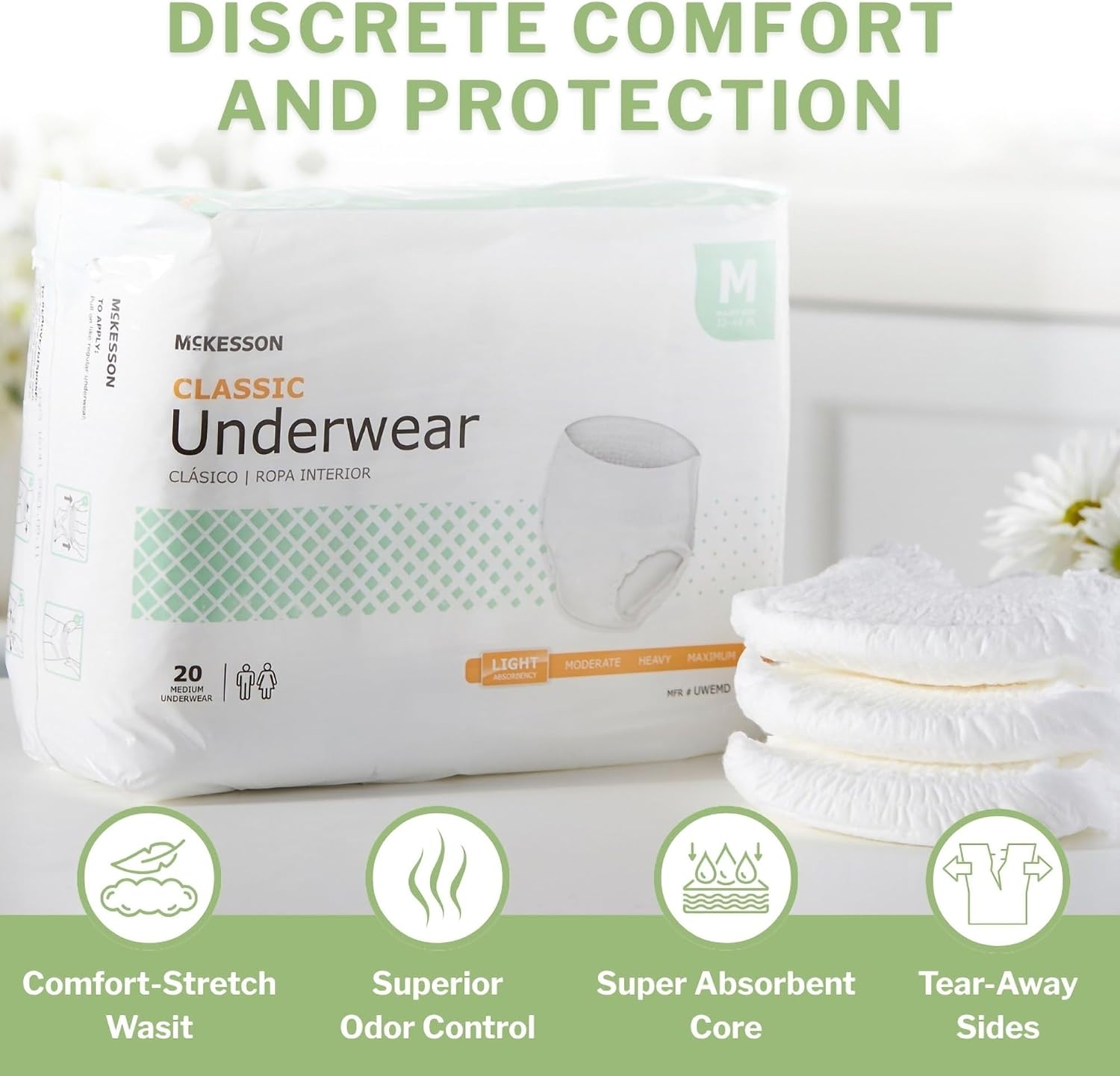 McKesson Classic Adult Incontinence Underwear, Large, Light, 58 in, 72 ct | Postpartum and Incontinence Support