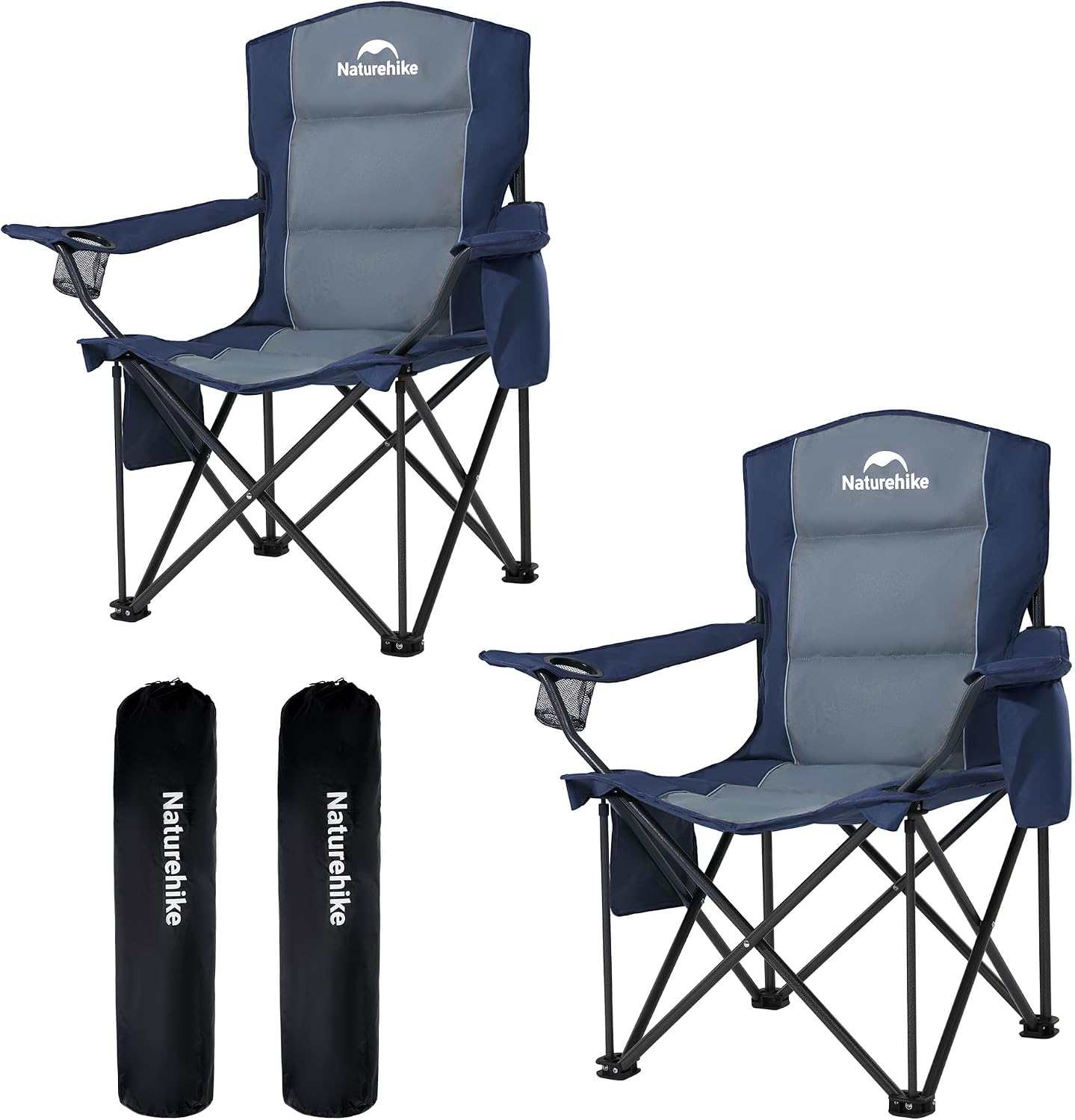 Naturehike Oversized Camping Chair with Cooler Bag, Heavy Duty Lawn Chair Support 450 LBS, Portable Padded Outdoor Folding Chair, 2 Pack