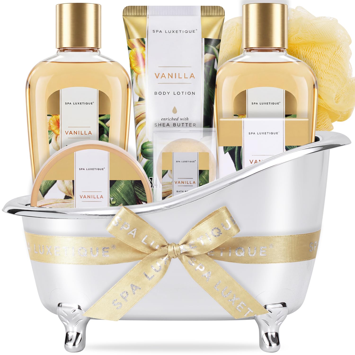 Self Care Gifts for Women, Spa Luxetique 8pcs Daisy Bath and Body Gift Baskets for Her, Bath Set with Bubble Bath, Lotion, Christmas Gifts for Mom