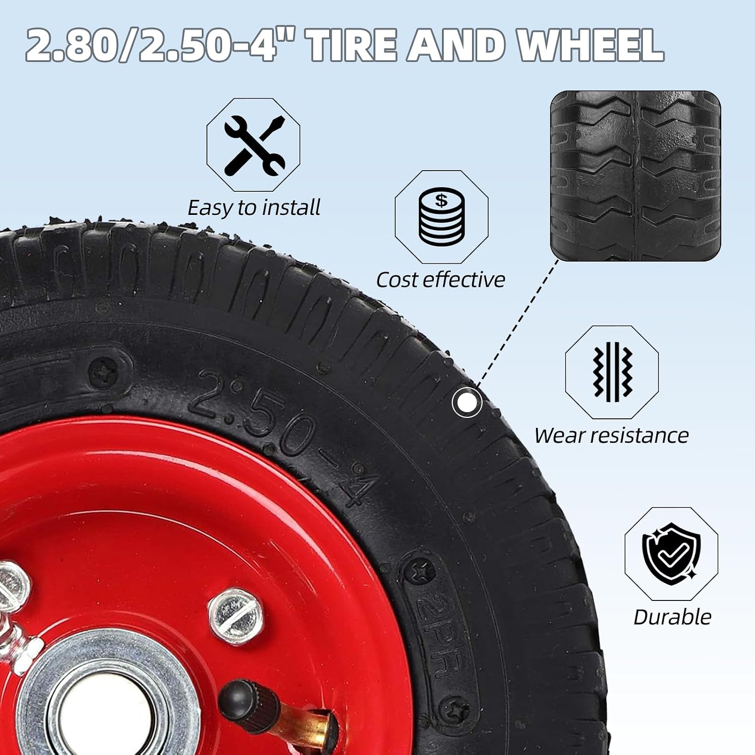 AR-PRO (2-PACK) 4.80/4.00-8" Tire and Wheel, 16" Pneumatic Tire Wheels with 3/4" Bearings and 3" Centered Hub for Wheelbarrow, Hand Truck
